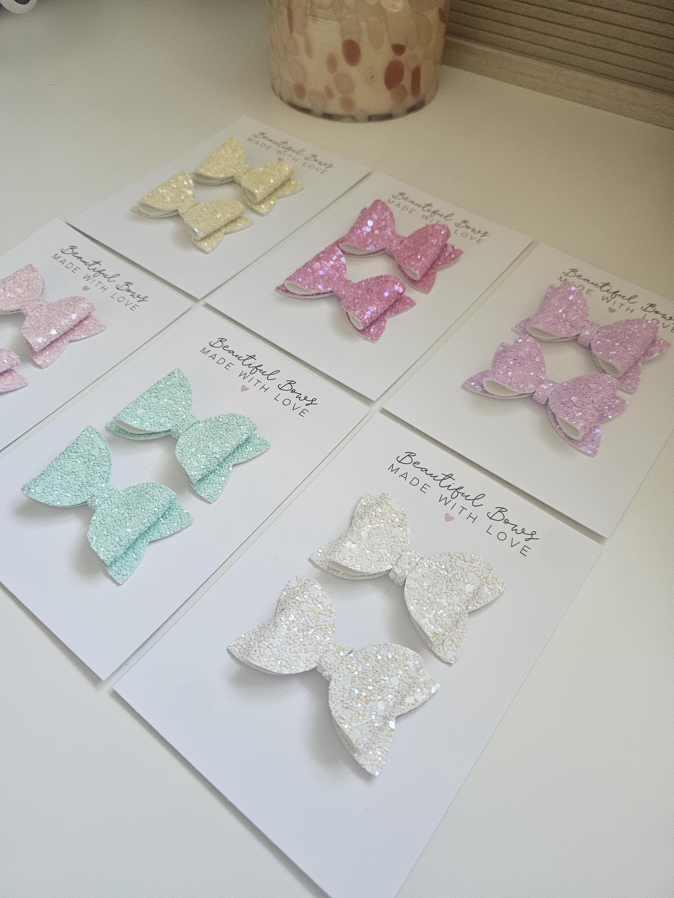 Glitter Hair Bows – Sold as Pairs | Sparkly Bows for Girls, Toddlers & Babies | Glitter Pigtail Bows | Clips or Bobbles - Thumbnail 2