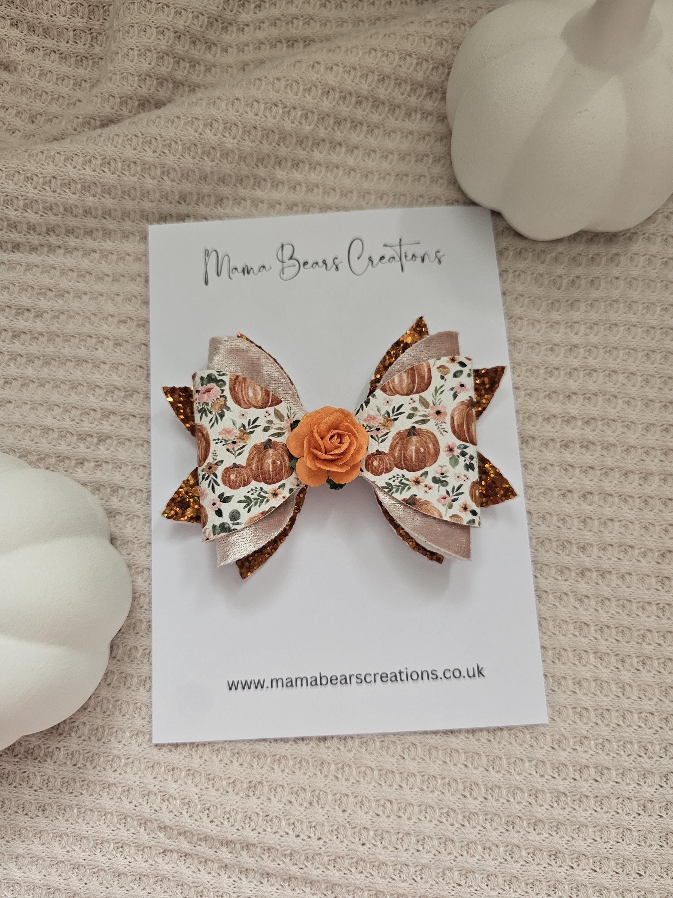 Pumpkin Hair Bows, Halloween Bows for Girls, Autumn Floral Hair Clips, Fall Accessories, Toddler Hairbands, Orange Rose Bows, Pumpkin Patch - Thumbnail 2