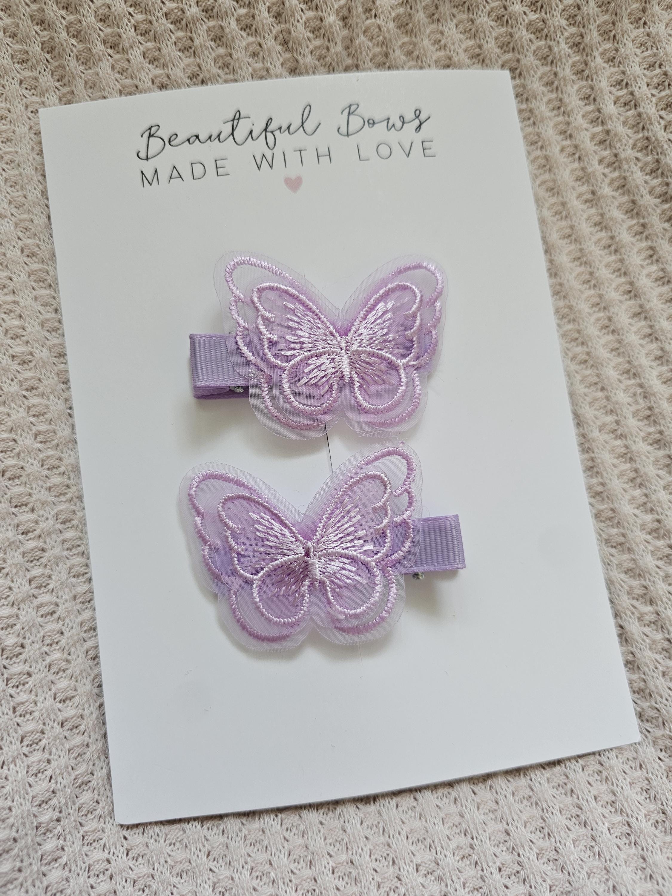 Embroidered Butterfly Hair Clip/Tie | Pastel Hair Accessories for Toddlers | Baby Hair Clips | Summer Hair Accessories | Girls Hair Gift - Thumbnail 4