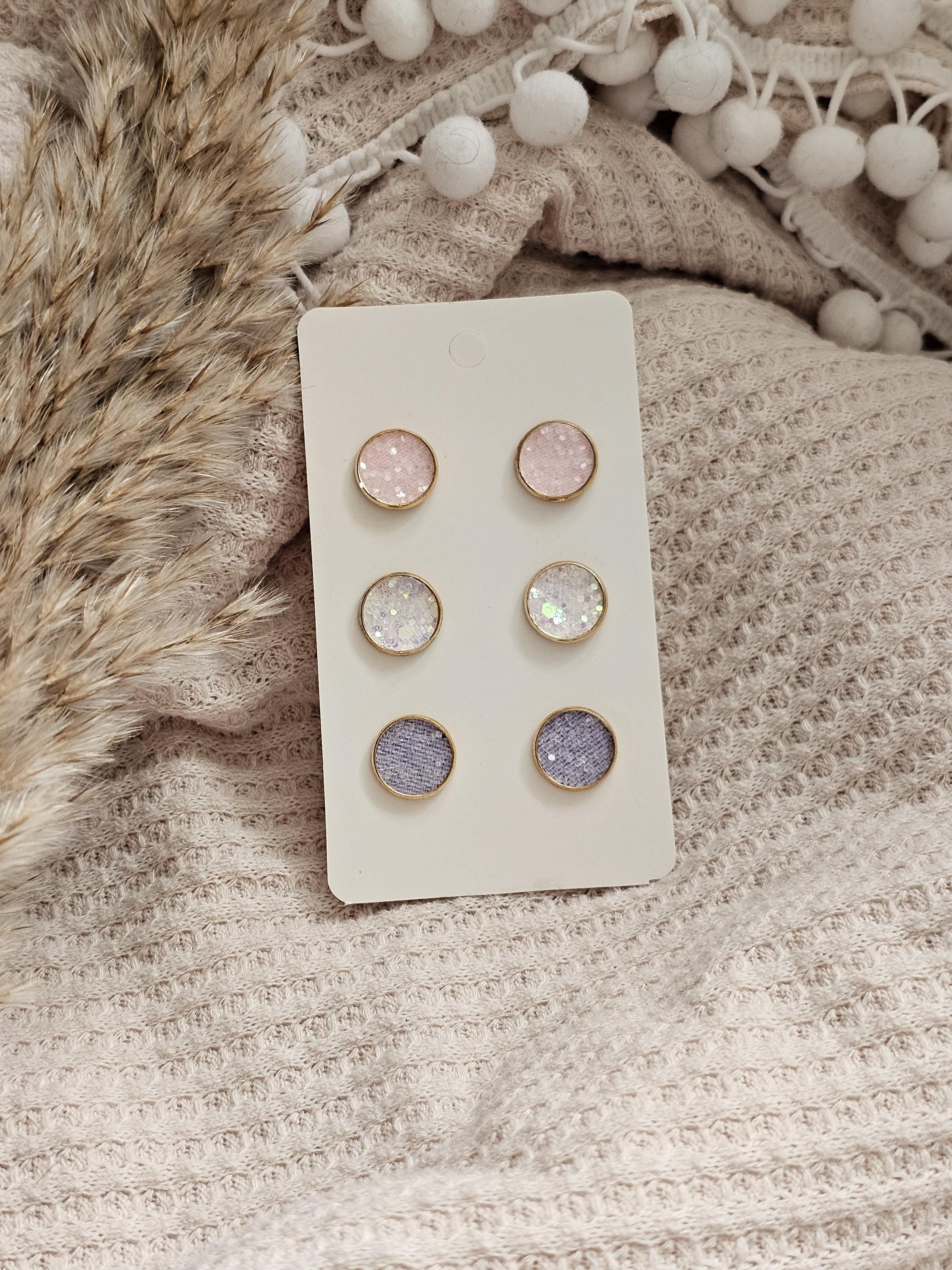 Fairy Stud Earrings Set - Eco-Friendly - Faux Leather - 3 Pair Pastel Glitter Studs - Hypoallergenic Gold Earrings - Gift for Her - Thumbnail 2