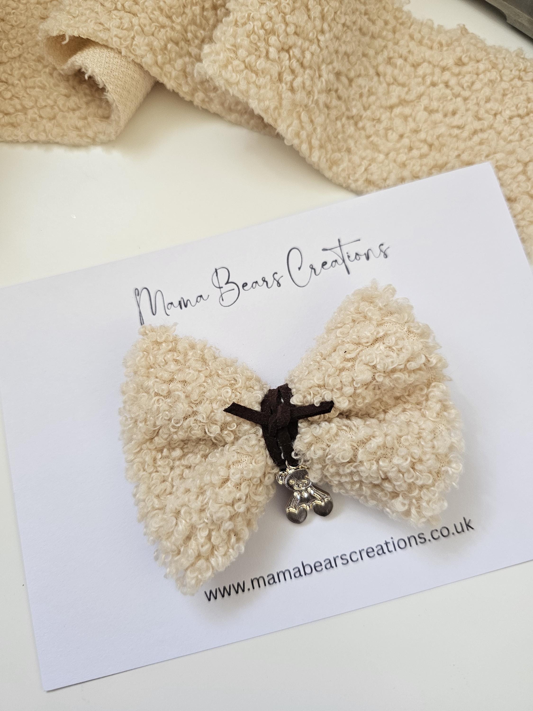 Teddy Luxe Bouclé Bow | Soft Neutral Hair Clip with Bear Charm | Cosy Autumn Hair Accessory | Baby, Toddler, Girls & Mama - Thumbnail 4