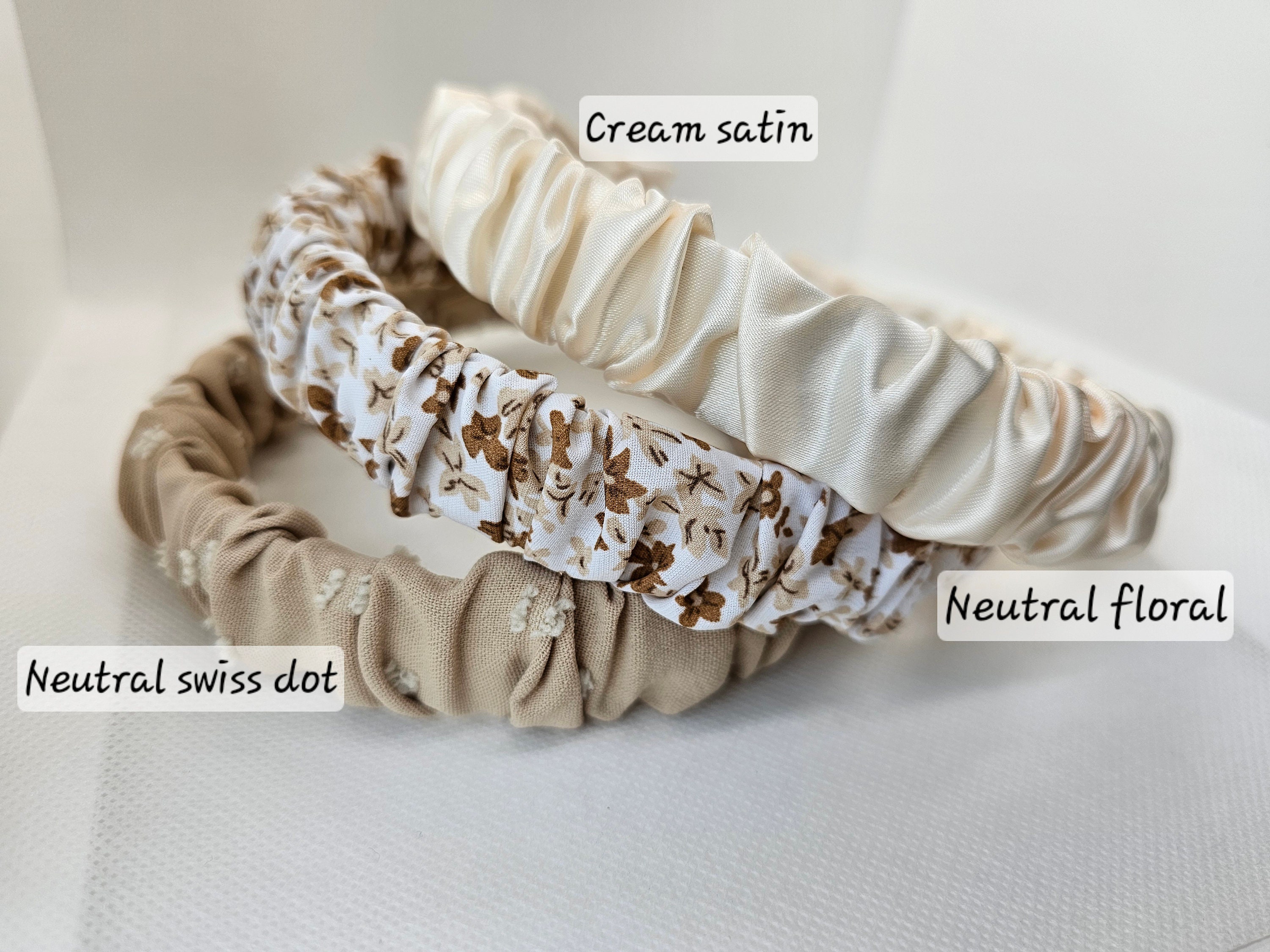 Womens and Girls Ruched Headband | Satin Headband | Floral Headband | Neutral Headband || Gifts for Women | Summer Accessories | Bundle Deal - Thumbnail 3