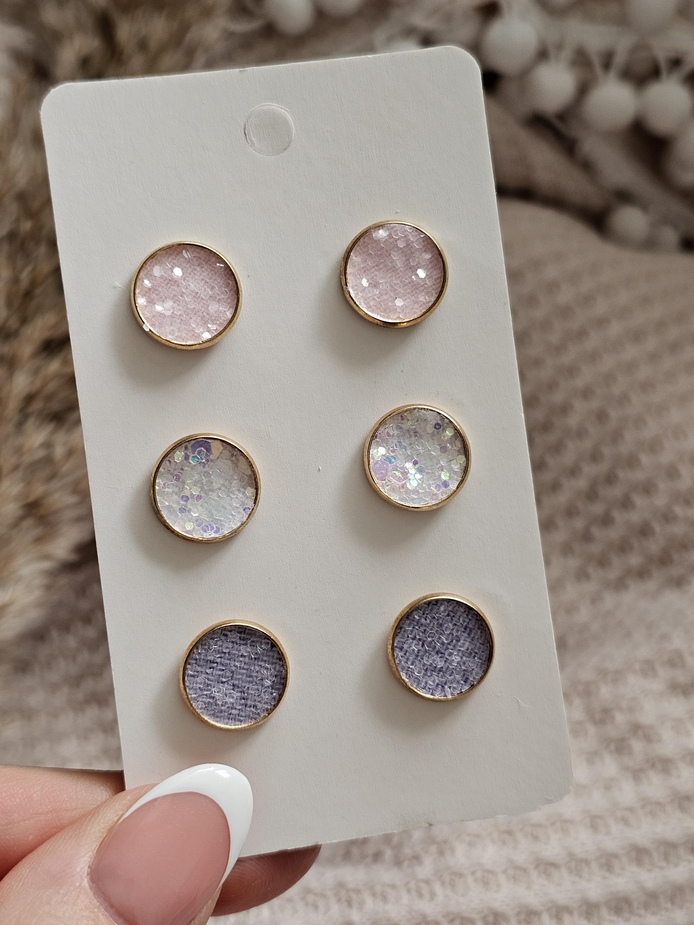 Fairy Stud Earrings Set - Eco-Friendly - Faux Leather - 3 Pair Pastel Glitter Studs - Hypoallergenic Gold Earrings - Gift for Her - Thumbnail 3