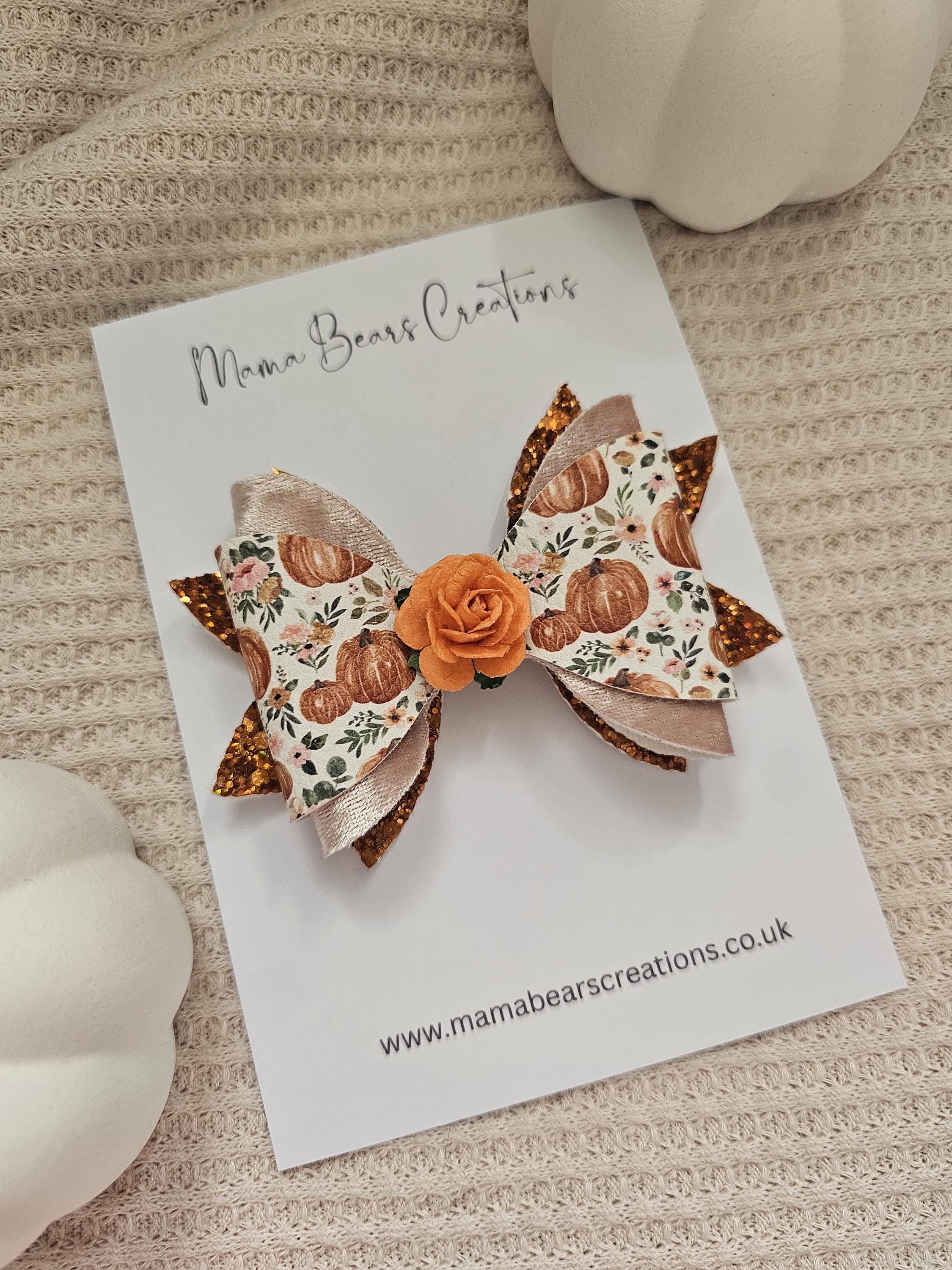 Pumpkin Hair Bows, Halloween Bows for Girls, Autumn Floral Hair Clips, Fall Accessories, Toddler Hairbands, Orange Rose Bows, Pumpkin Patch