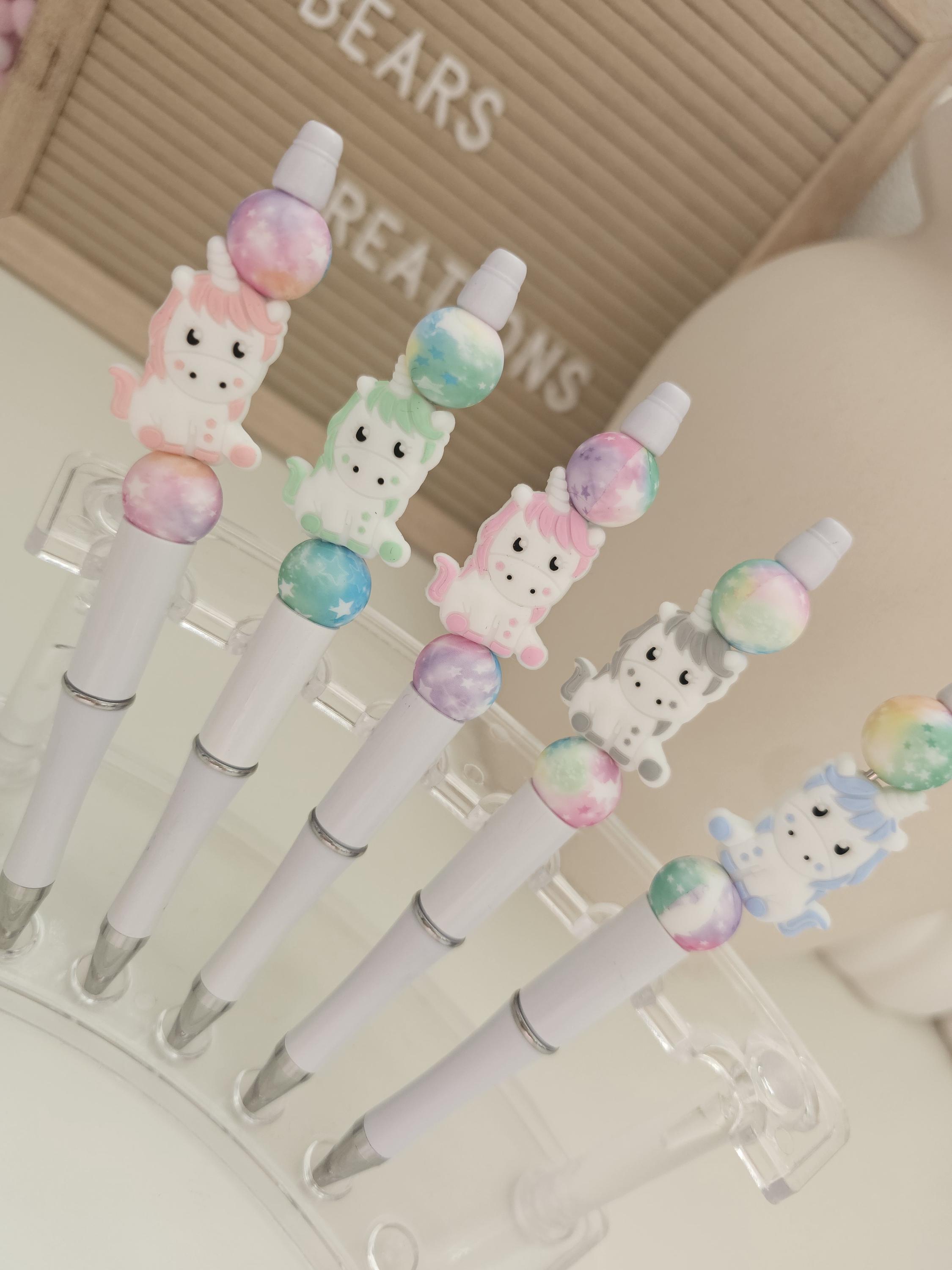 Silicone Bead Pen | Magical Unicorn Pen | School Pen | Cute Gift for Girls | Party Favour | Pastel Pens | Kawaii Stationery - Thumbnail 2