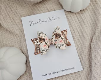 Autumn Fawn Hair Bow, Woodland Floral Deer, Fall Accessories