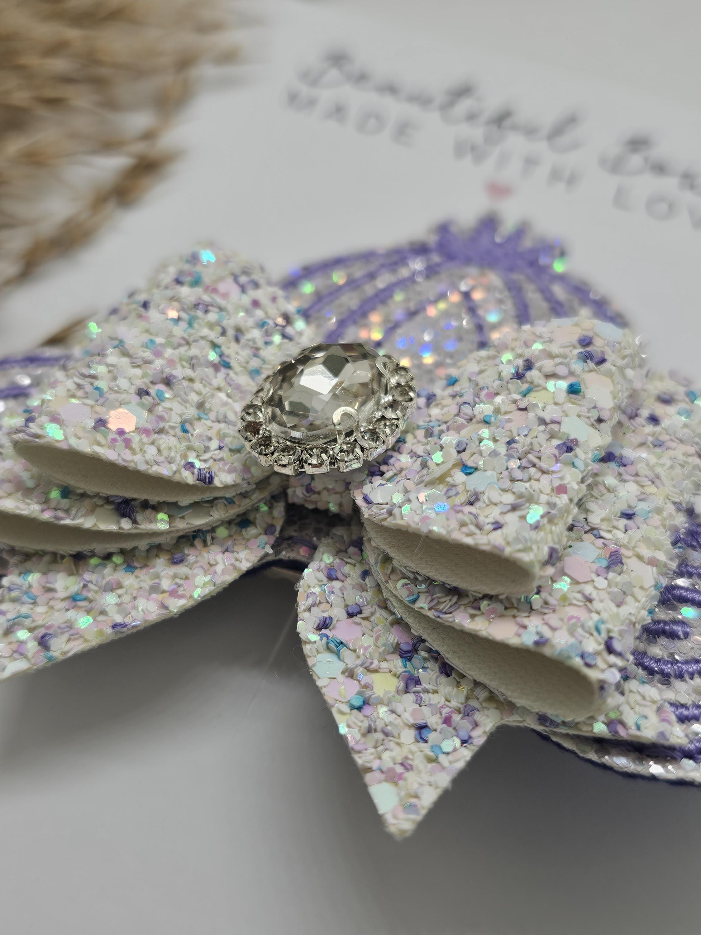 Princess carriage bow, Lilac bow, Sparkle bow, Embroidery bow, Princess bow, Gifts for girls, Girls bows, Hair clips, Bow clips, Special bow - Thumbnail 2