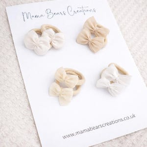 Baby Hair Bobbles Neutral | Mini Bow Hair Ties for Toddlers & Fine Hair | Small Soft Elastic Bows | Cream Beige Blush Accessories image 1