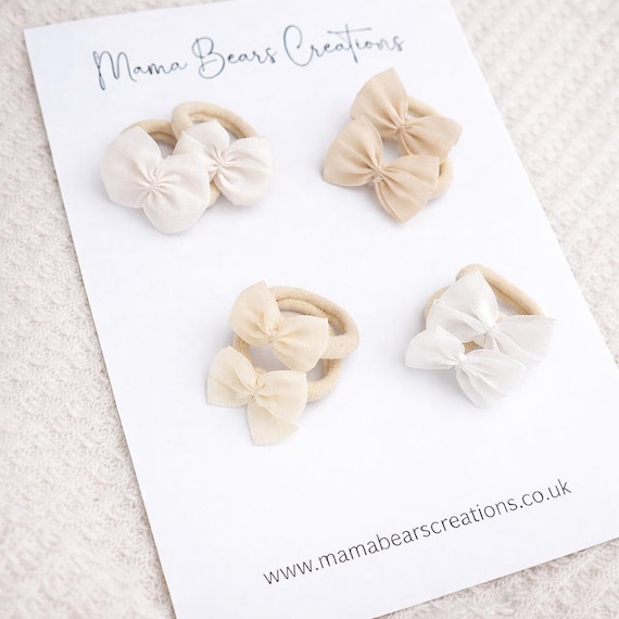 Baby Hair Bobbles Neutral | Mini Bow Hair Ties for Toddlers & Fine Hair | Small Soft Elastic Bows | Cream Beige Blush Accessories