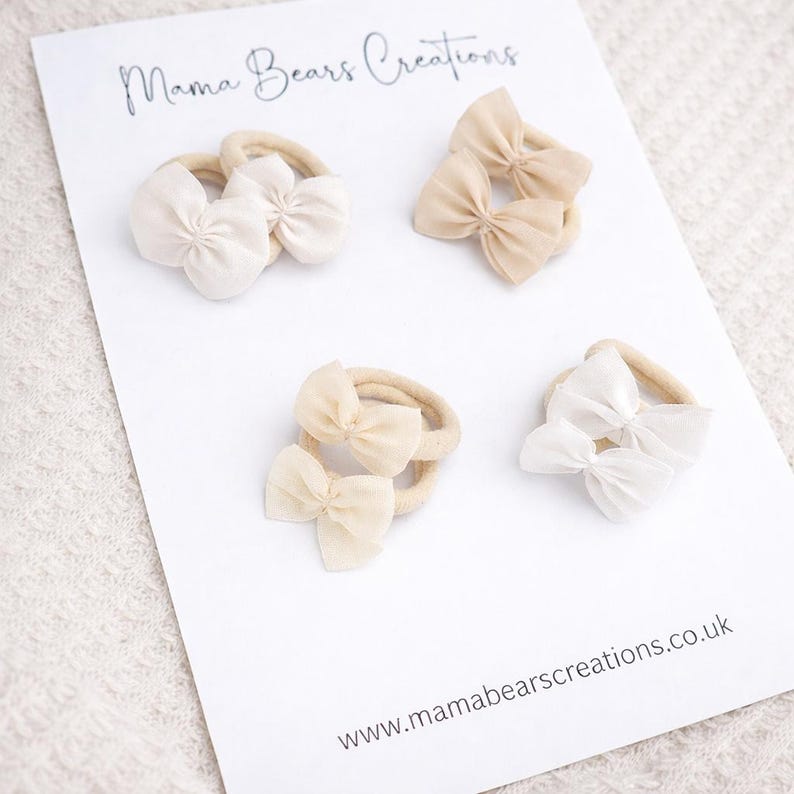 Baby Hair Bobbles Neutral | Mini Bow Hair Ties for Toddlers & Fine Hair | Small Soft Elastic Bows | Cream Beige Blush Accessories image 1