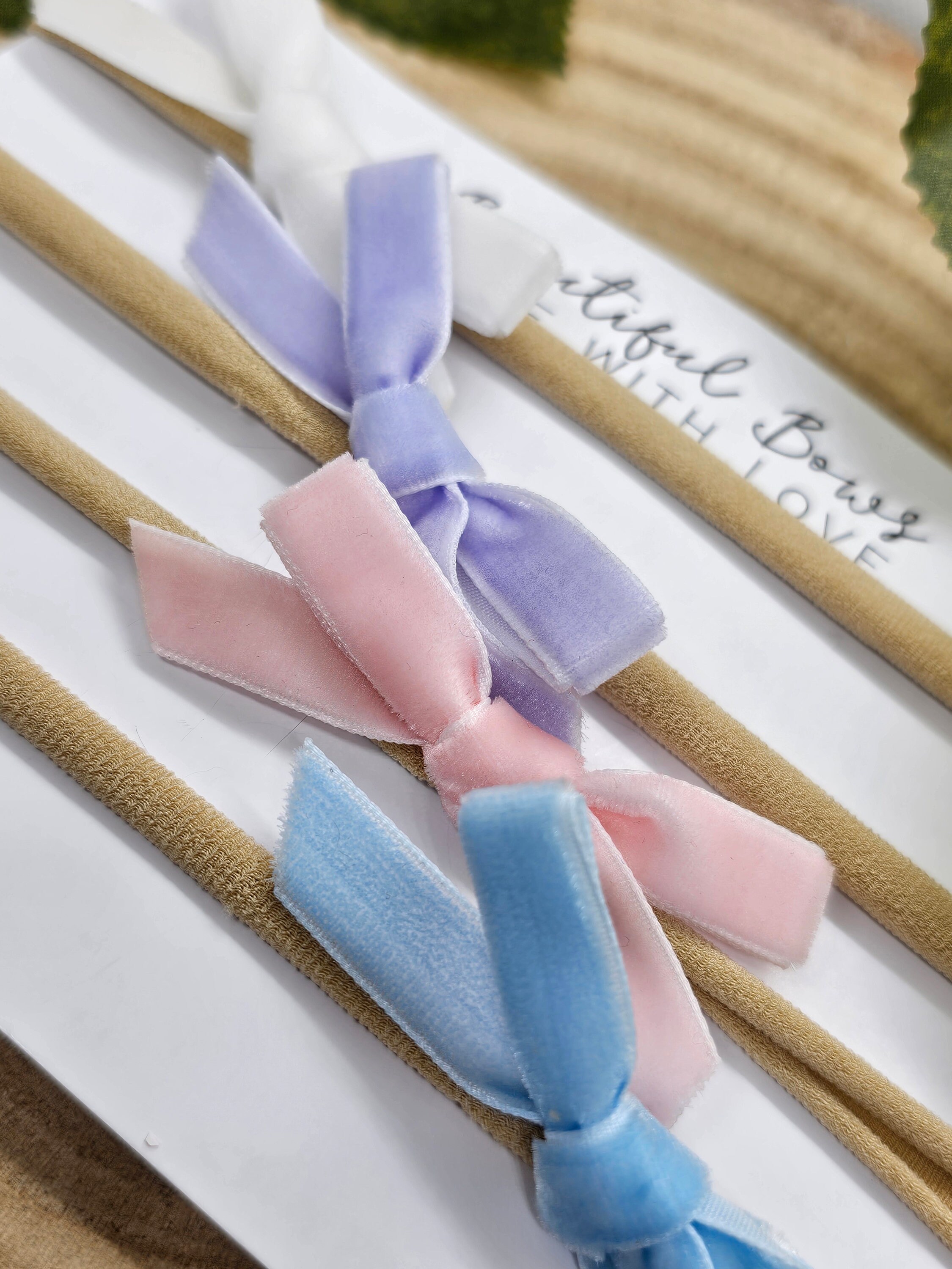 Baby Bow Headband Sets, Baby Headbands, Baby Bows, Girls Bows, Dainty Bows, Hair Bows, Velvet Bows, Pastel Bows, Neutral Bows, - Thumbnail 3