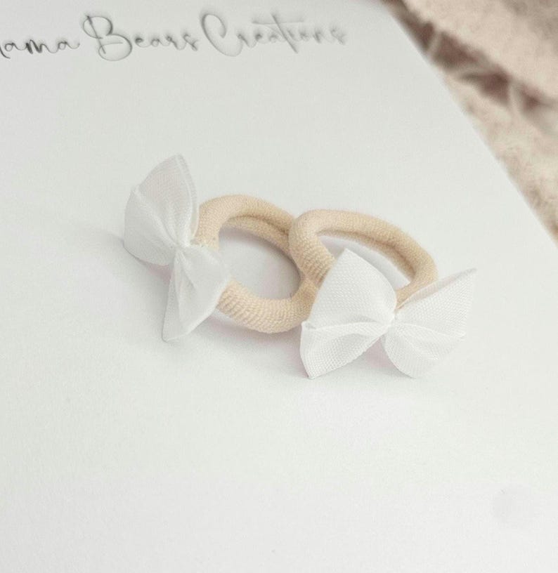 Baby Hair Bobbles Neutral | Mini Bow Hair Ties for Toddlers & Fine Hair | Small Soft Elastic Bows | Cream Beige Blush Accessories image 2