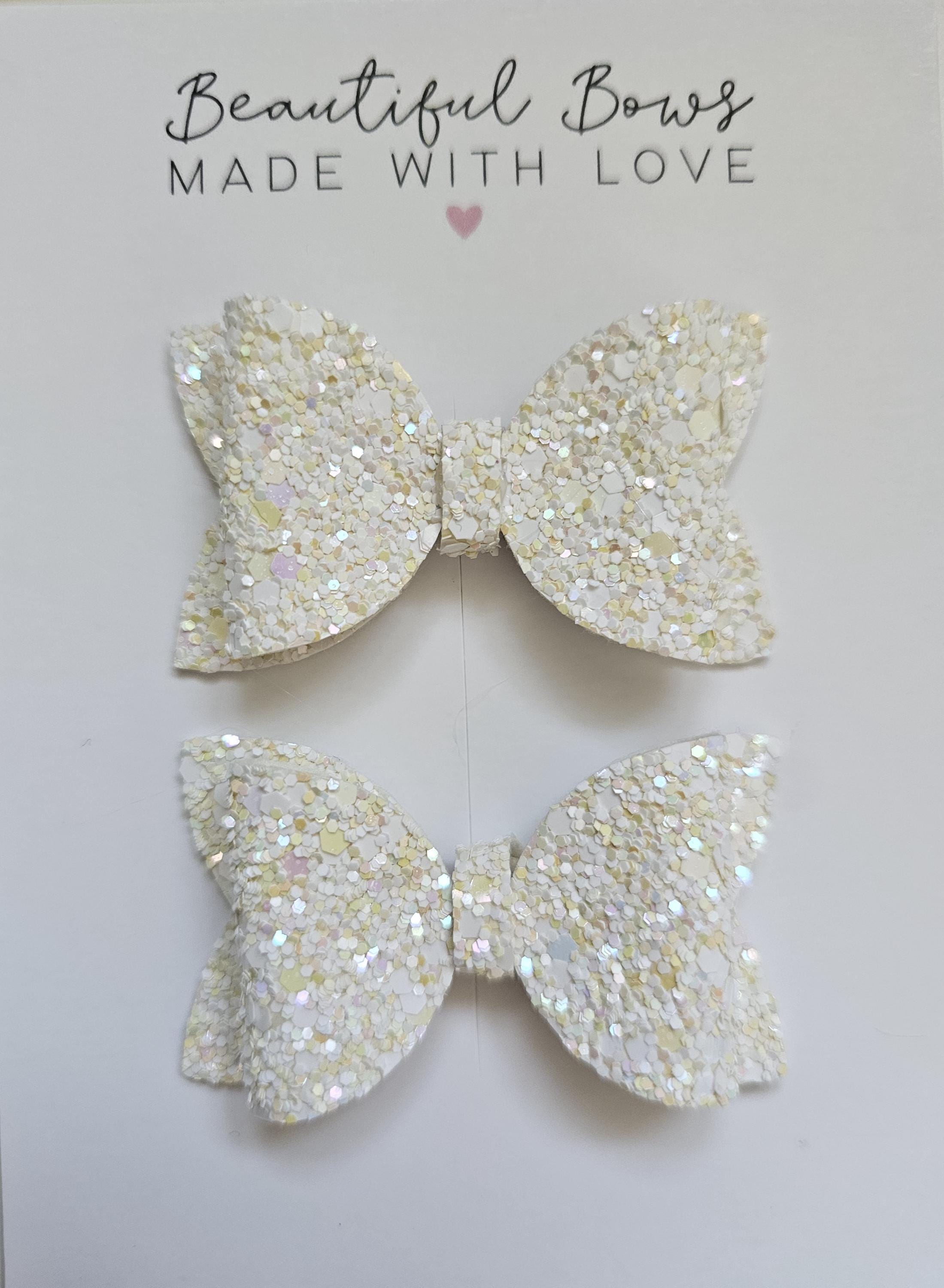 Glitter Hair Bows – Sold as Pairs | Sparkly Bows for Girls, Toddlers & Babies | Glitter Pigtail Bows | Clips or Bobbles - Thumbnail 7