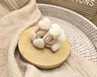Pastel Fuzzy Heart Hair Ties | Soft Bobbles for Baby, Toddler