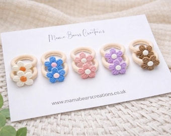 Mini Flower Hair Ties | Embroidered Baby Bobbles | Nylon Hair Bands for Babies & Toddlers | Floral Hair Accessories | Boho Baby Gifts