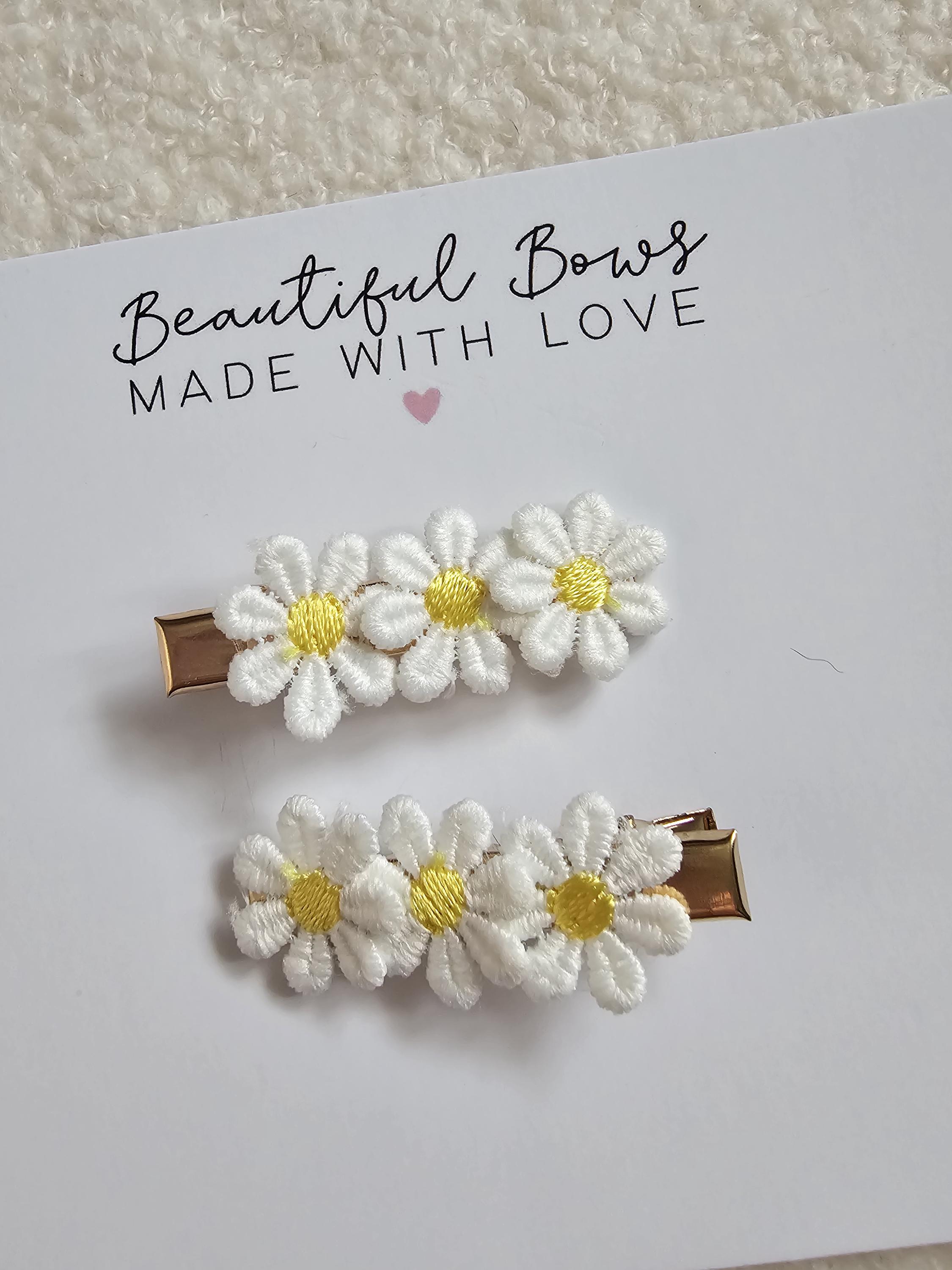 Daisy Embroidered Snap & Crocodile Clips | Daisy Flower Hair Clips for Girls | Spring Flower Clips | Girls Favours | Gift for Girls - Thumbnail 3