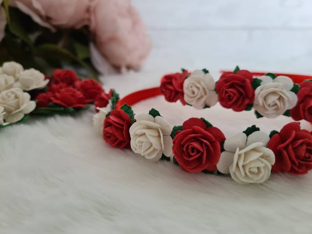 Alice bands, Mulberry rose Alice bands, flower Alice bands, red and white Alice bands, Christmas hair accessories, Girls Alice bands - Thumbnail 3