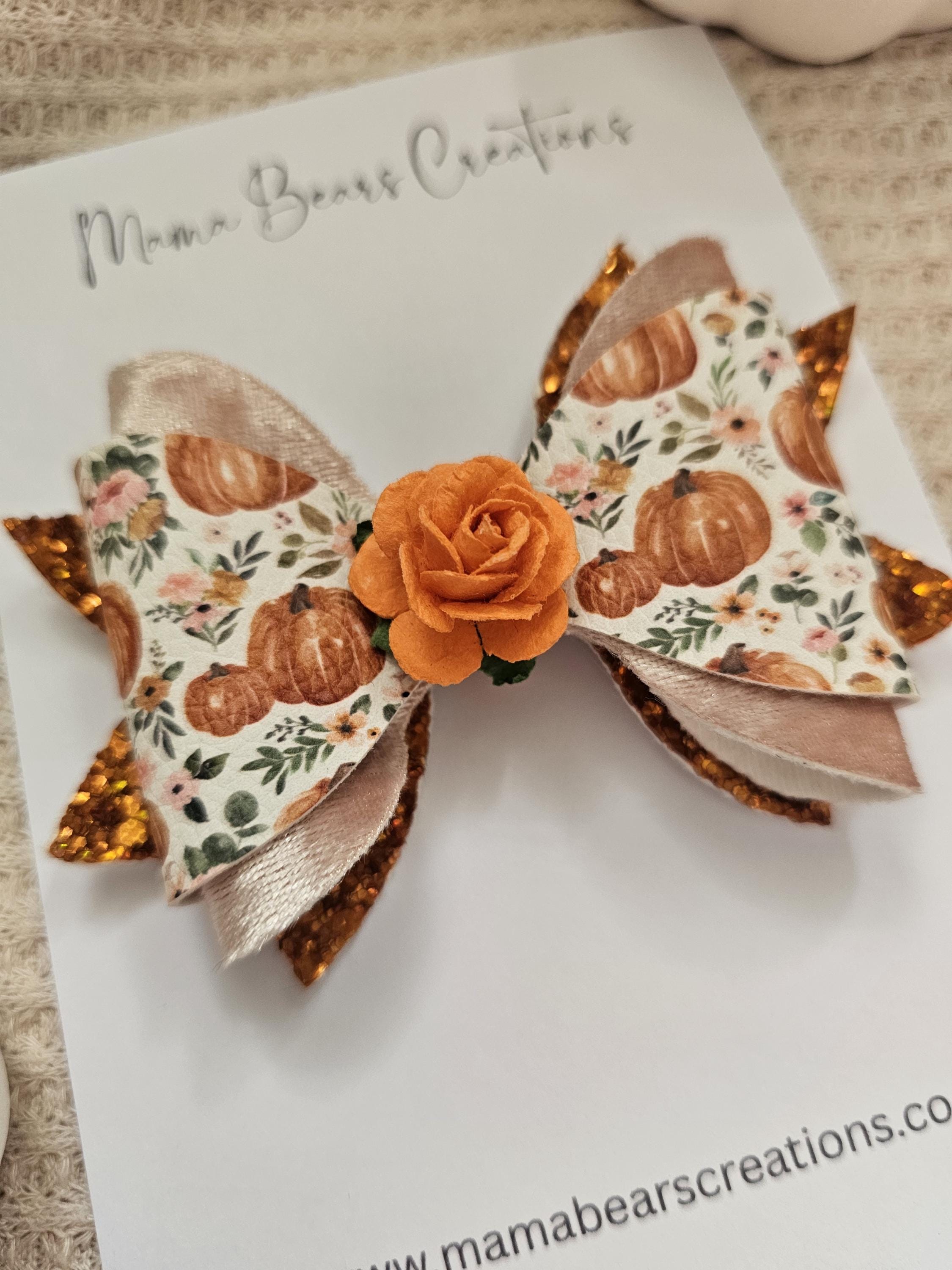 Pumpkin Hair Bows, Halloween Bows for Girls, Autumn Floral Hair Clips, Fall Accessories, Toddler Hairbands, Orange Rose Bows, Pumpkin Patch - Thumbnail 3