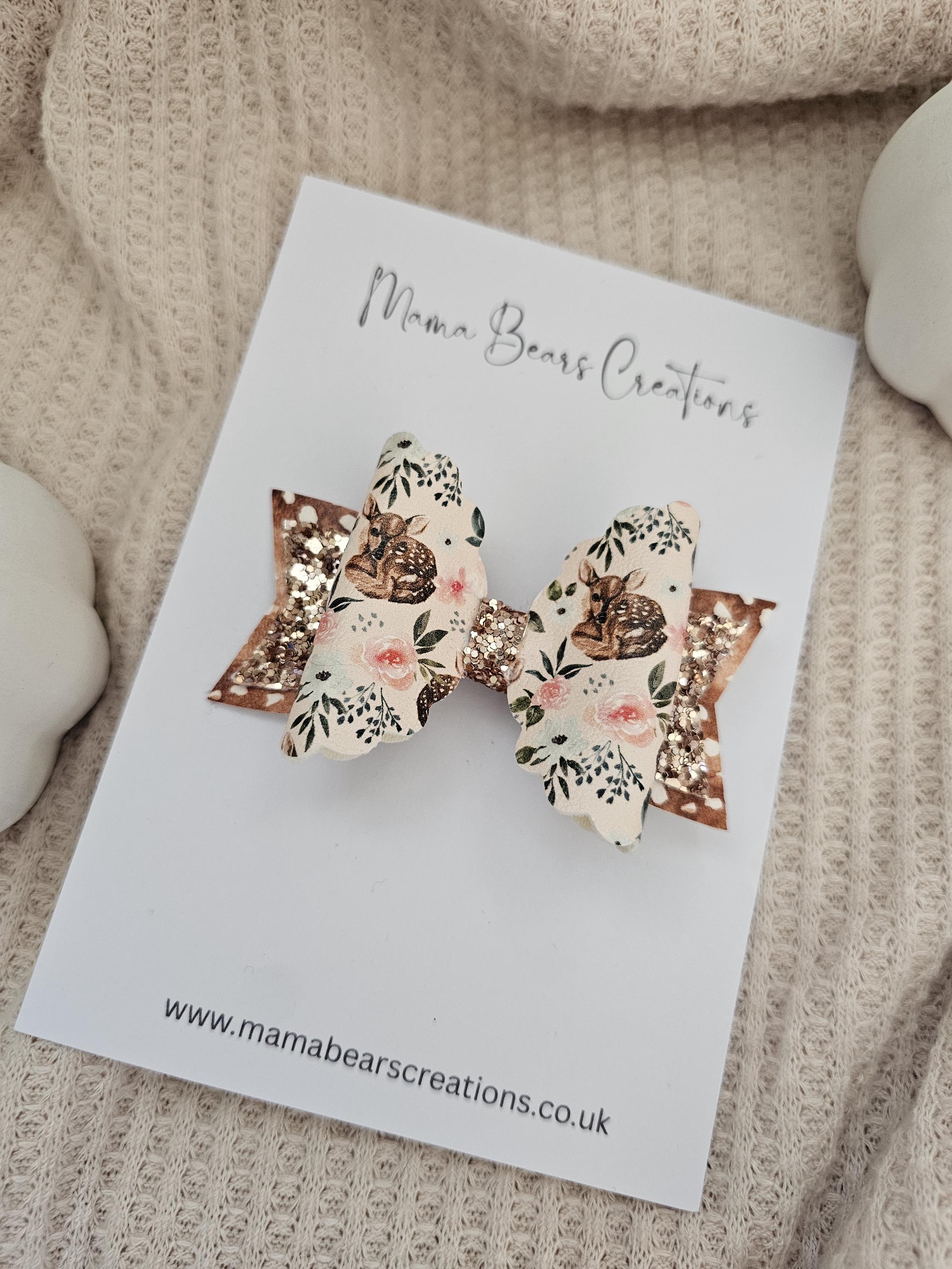 Autumn Fawn Hair Bow, Woodland Deer Bow, Floral Fall Hair Clip, Toddler Pigtail Bows, Baby Headband, Autumn Accessories for Girls - Thumbnail 2