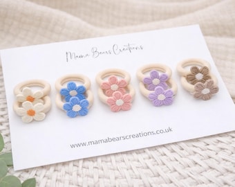 Mini elastici per capelli con fiori / pompon ricamati per neonati / fasce per capelli in nylon per neonati e bambini piccoli / accessori floreali per capelli / regali boho per neonati