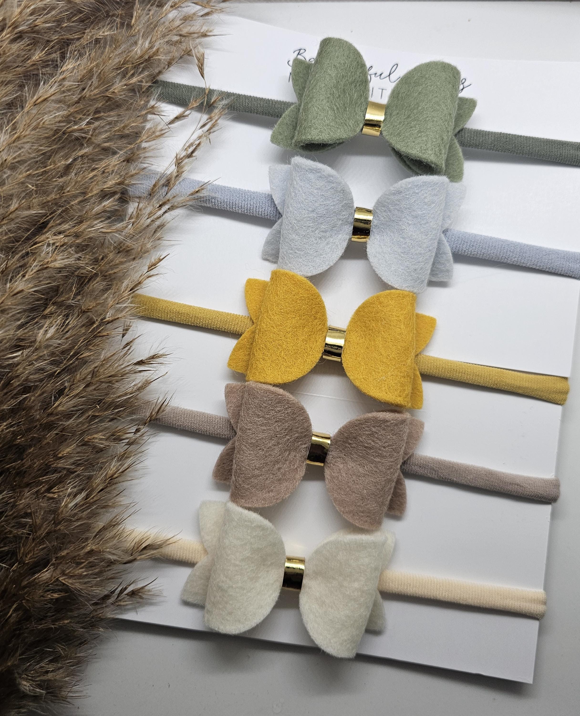 Handmade felt bows, Baby headbands, Bow headband set, Autumn bows, Gifts for girls, Merino wool felt, Baby bows, Toddler bows, - Thumbnail 3