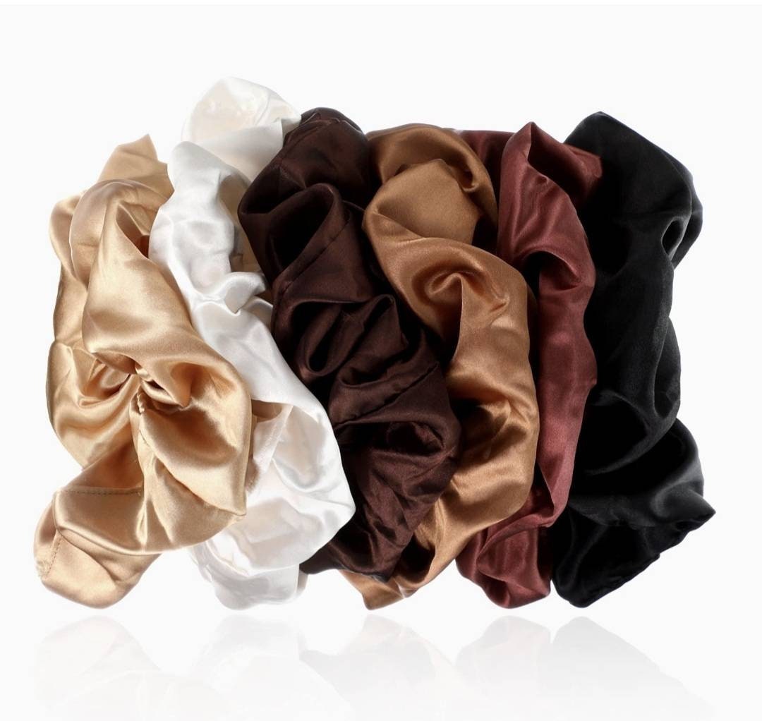 Oversized Silk Satin Scrunchies | Neutral Hair Accessory for Women | Soft Luxe Hair Tie | Cream Brown Black | Gift for her - Image 1