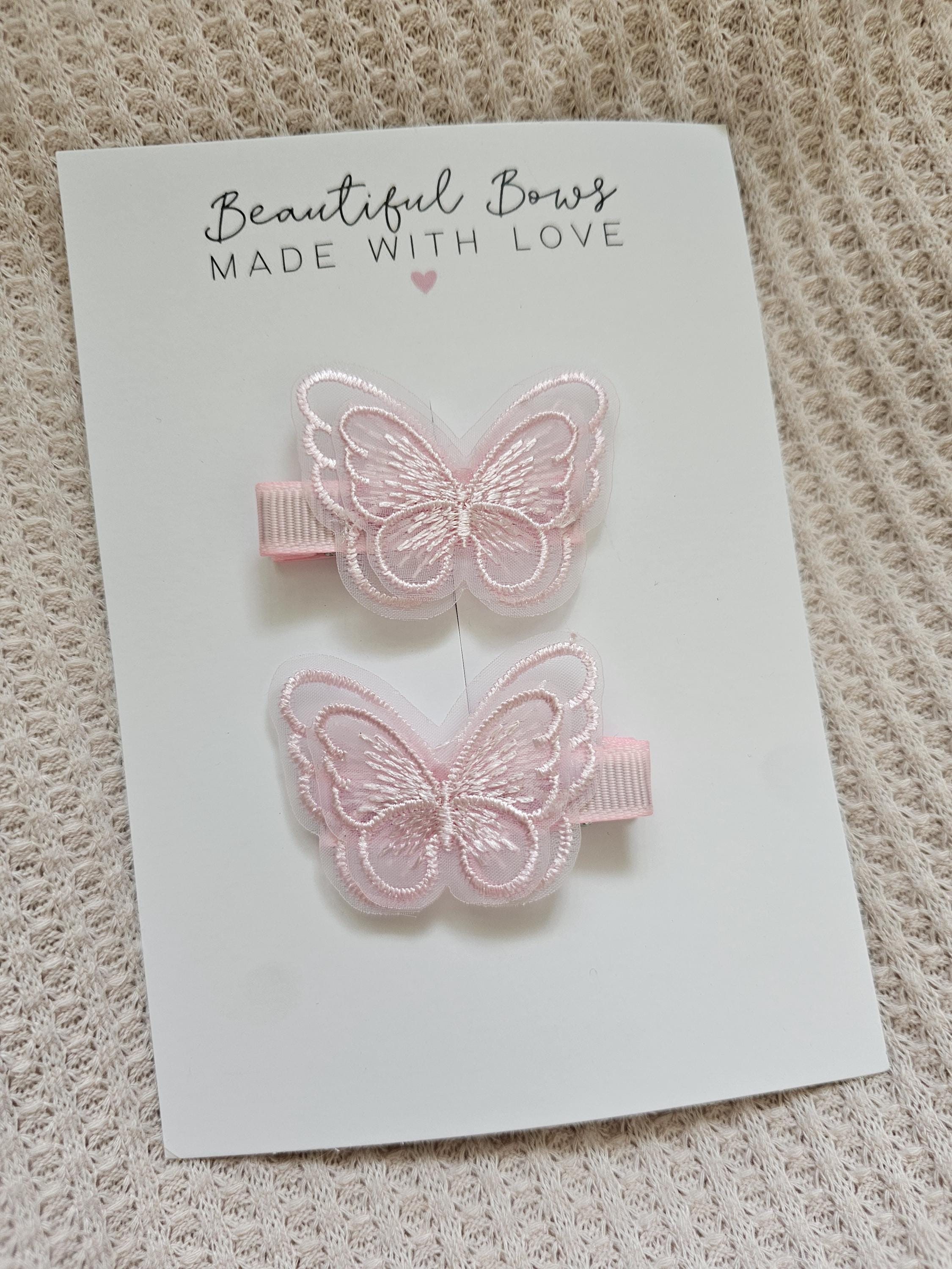 Embroidered Butterfly Hair Clip/Tie | Pastel Hair Accessories for Toddlers | Baby Hair Clips | Summer Hair Accessories | Girls Hair Gift