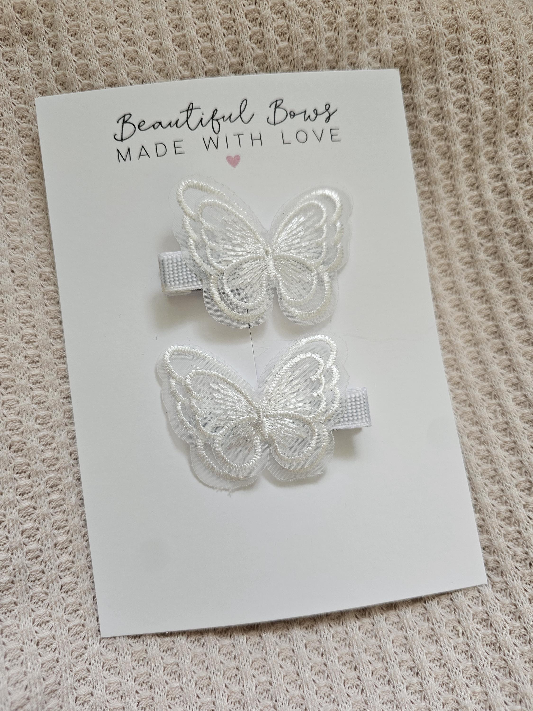 Embroidered Butterfly Hair Clip/Tie | Pastel Hair Accessories for Toddlers | Baby Hair Clips | Summer Hair Accessories | Girls Hair Gift - Thumbnail 2