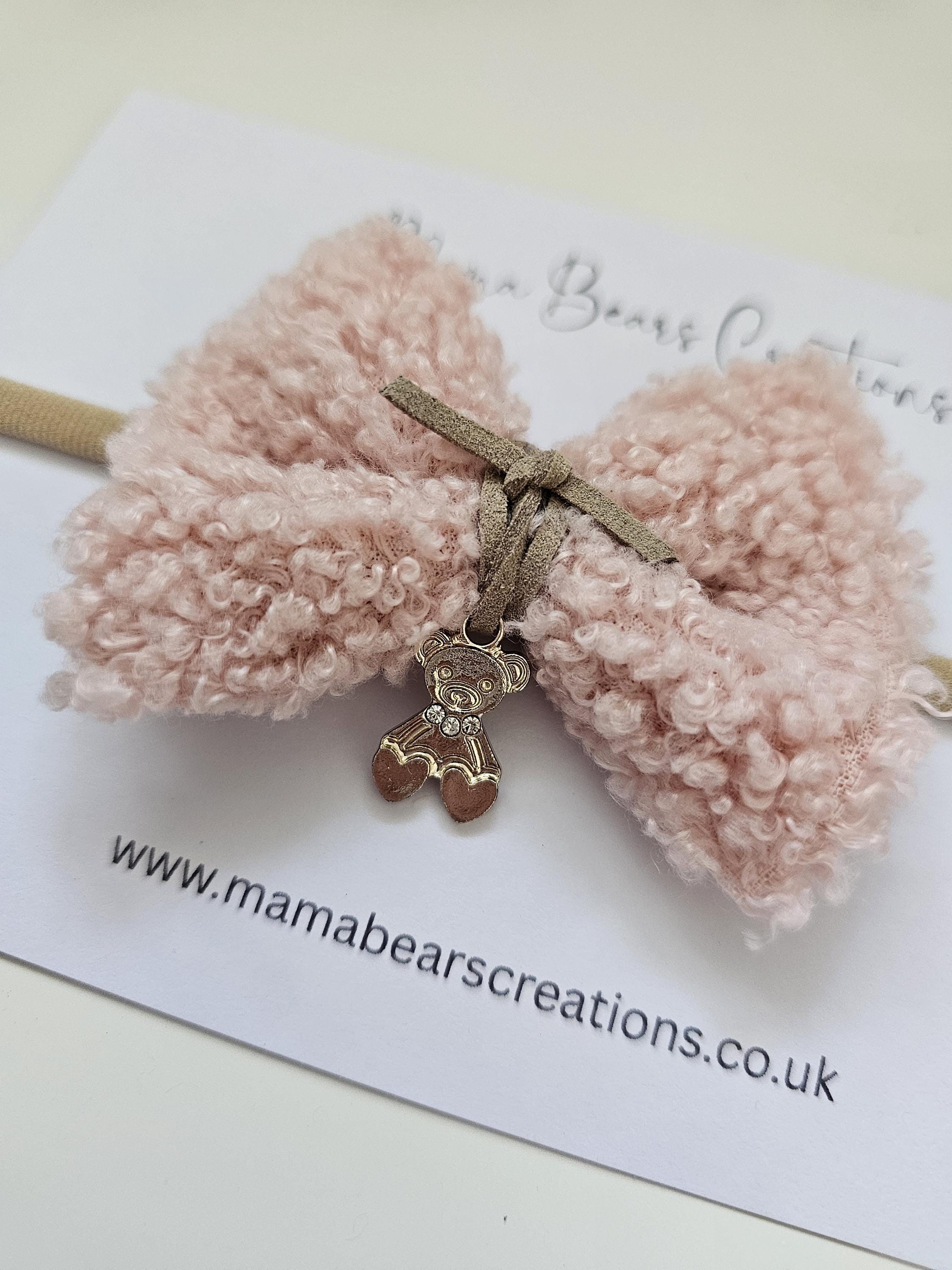 Teddy Luxe Bouclé Bow | Soft Neutral Hair Clip with Bear Charm | Cosy Autumn Hair Accessory | Baby, Toddler, Girls & Mama - Thumbnail 7