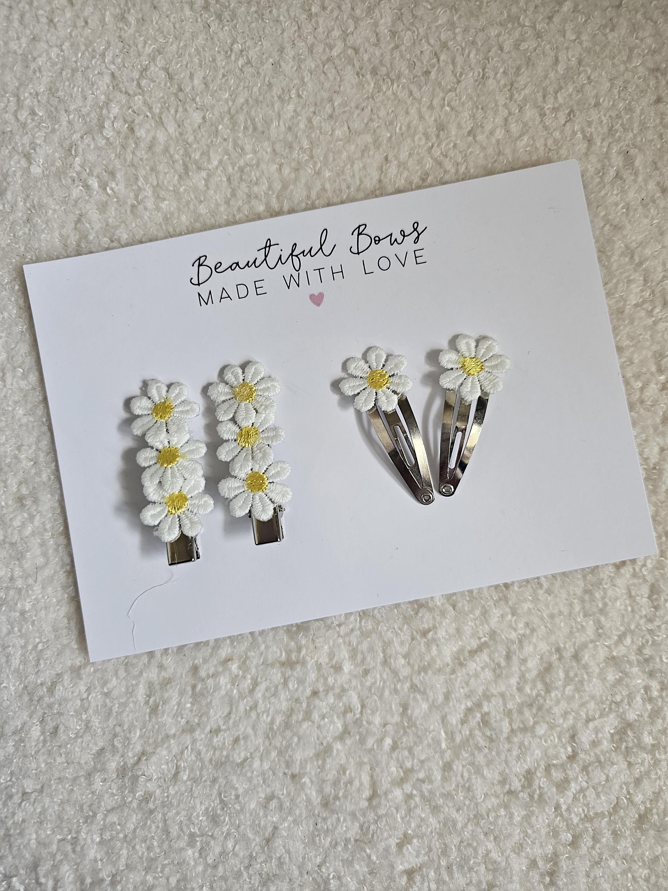Daisy Embroidered Snap & Crocodile Clips | Daisy Flower Hair Clips for Girls | Spring Flower Clips | Girls Favours | Gift for Girls