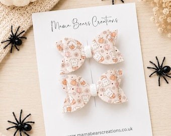 Pumpkin Hair Bows – Autumn Faux Leather Hair Clips, Halloween Gift