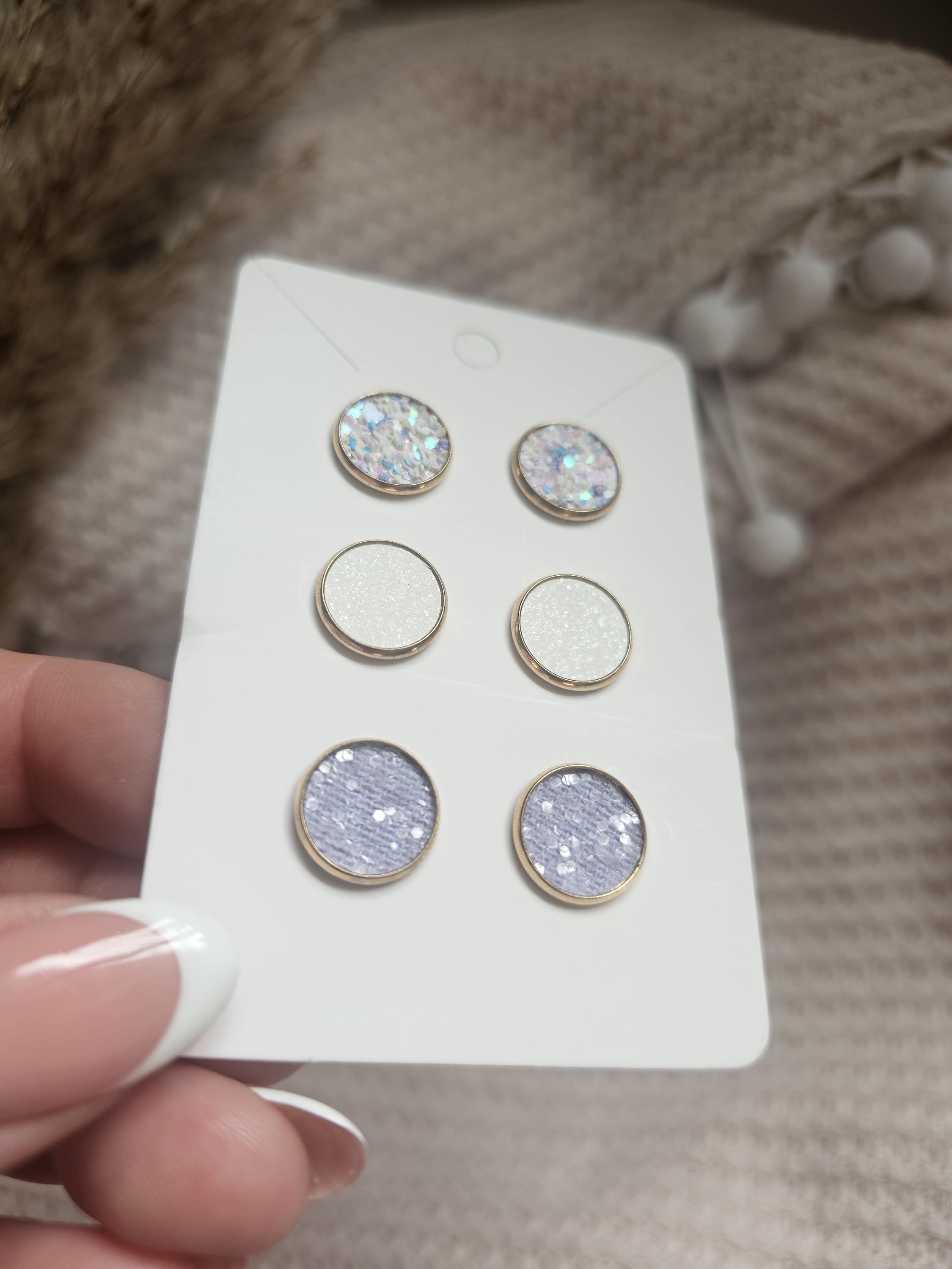 Frosted Unicorn Stud Earrings Set - Eco-Friendly - Faux Leather - 3 Pair Pastel Glitter Studs - Hypoallergenic Gold Earrings - Gift for Her - Thumbnail 2
