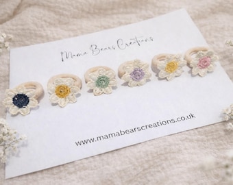 Dainty Daisy Hair Tie Set | Pastel Flower Mini Bobbles for Toddlers & Girls | Handmade Neutral Hair Accessories | Mama Bears Creations