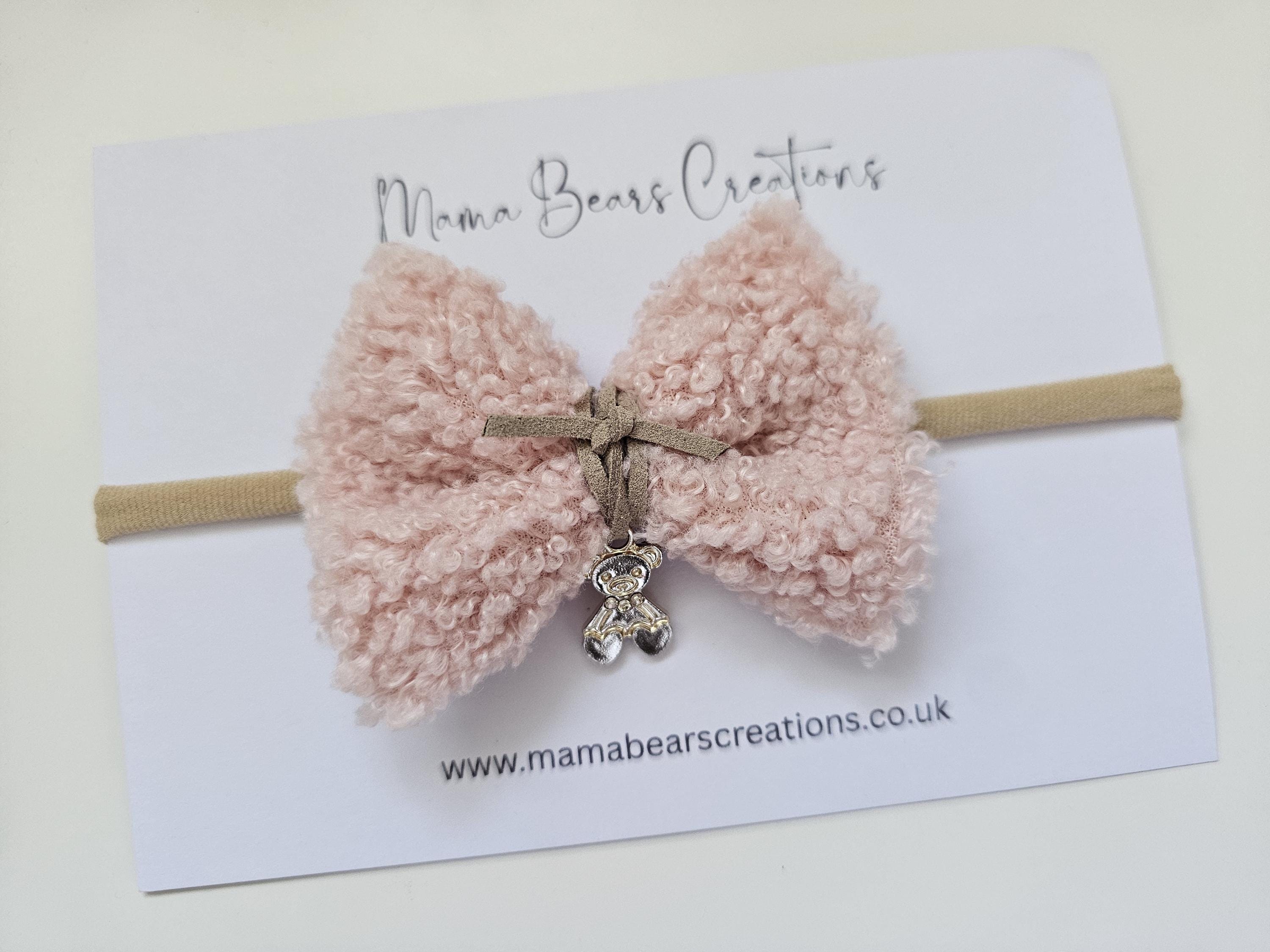 Teddy Luxe Bouclé Bow | Soft Neutral Hair Clip with Bear Charm | Cosy Autumn Hair Accessory | Baby, Toddler, Girls & Mama - Thumbnail 6