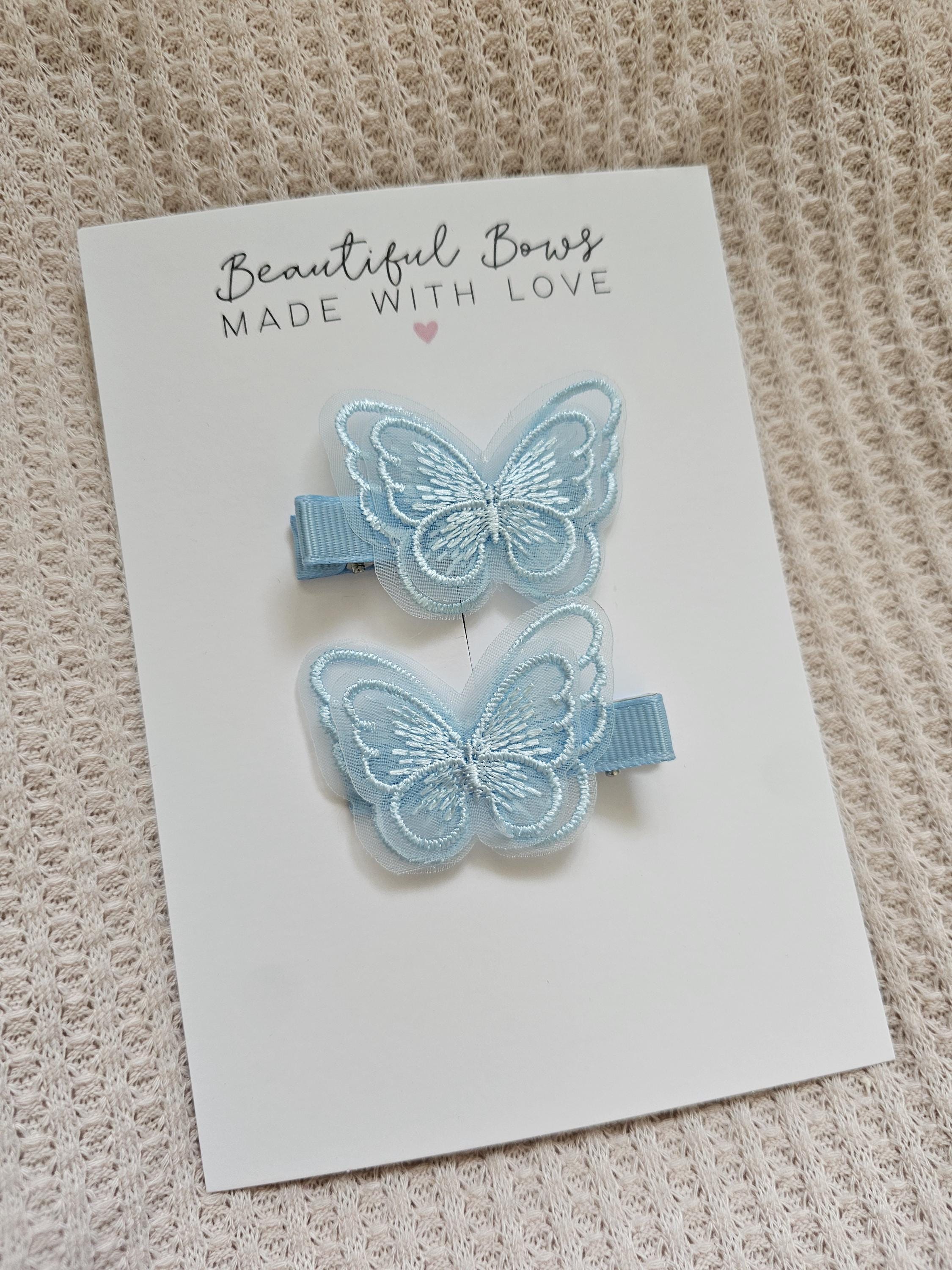 Embroidered Butterfly Hair Clip/Tie | Pastel Hair Accessories for Toddlers | Baby Hair Clips | Summer Hair Accessories | Girls Hair Gift - Thumbnail 3