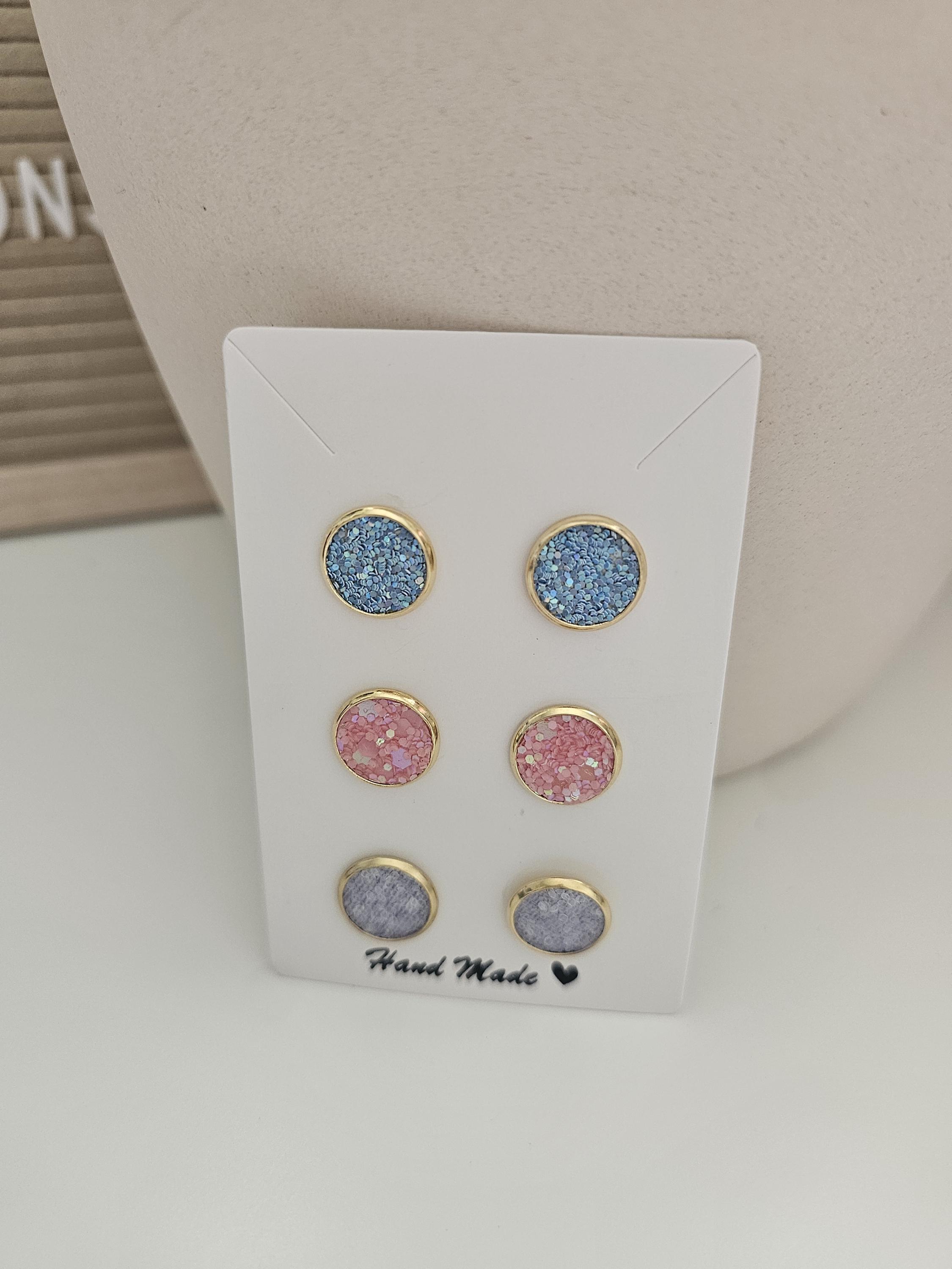 Mermaid Stud Earrings Set - Eco-Friendly - Faux Leather - 3 Pair Pastel Glitter Studs - Hypoallergenic Gold Earrings - Gift for Her - Thumbnail 2