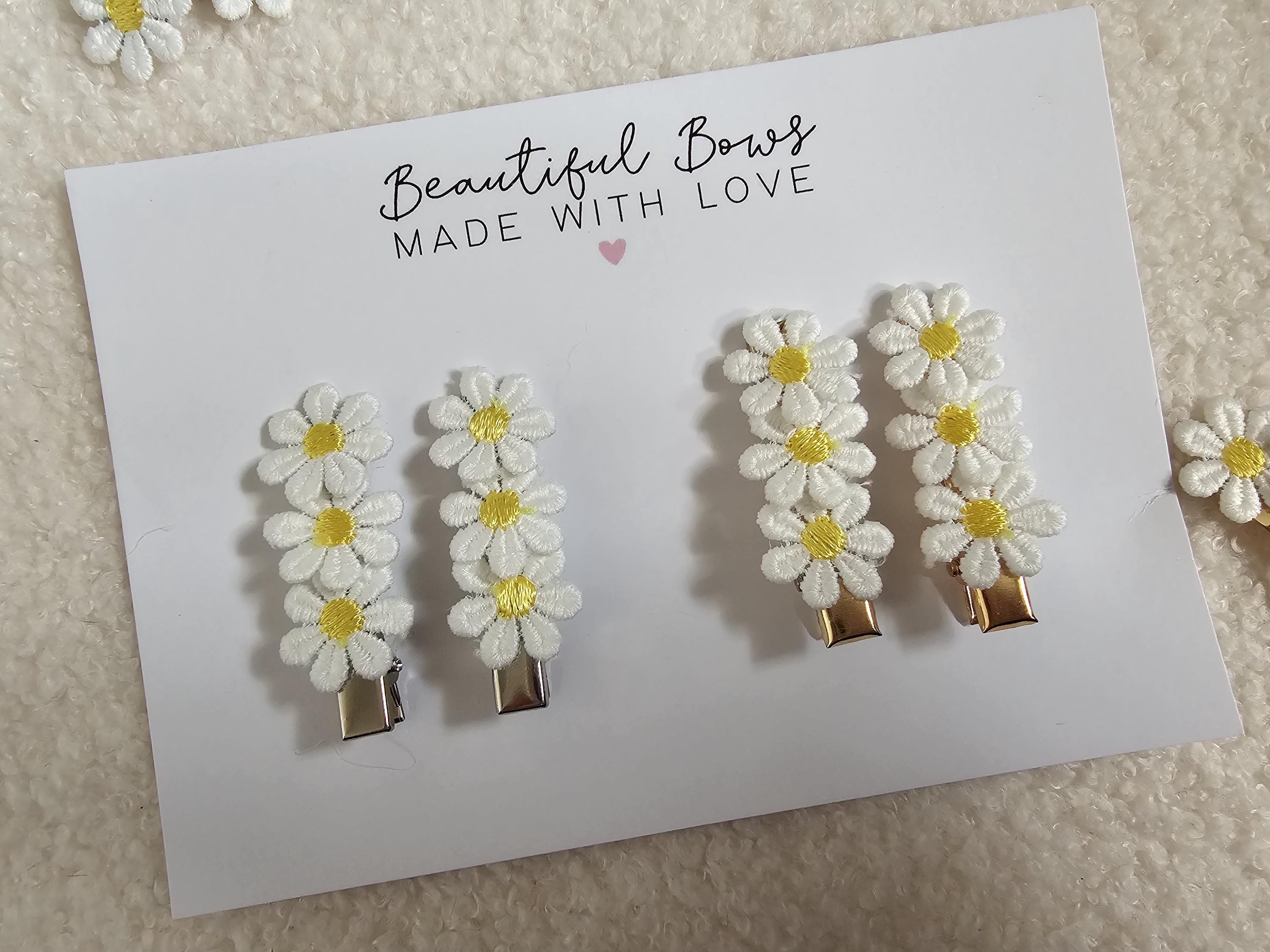 Daisy Embroidered Snap & Crocodile Clips | Daisy Flower Hair Clips for Girls | Spring Flower Clips | Girls Favours | Gift for Girls - Thumbnail 2