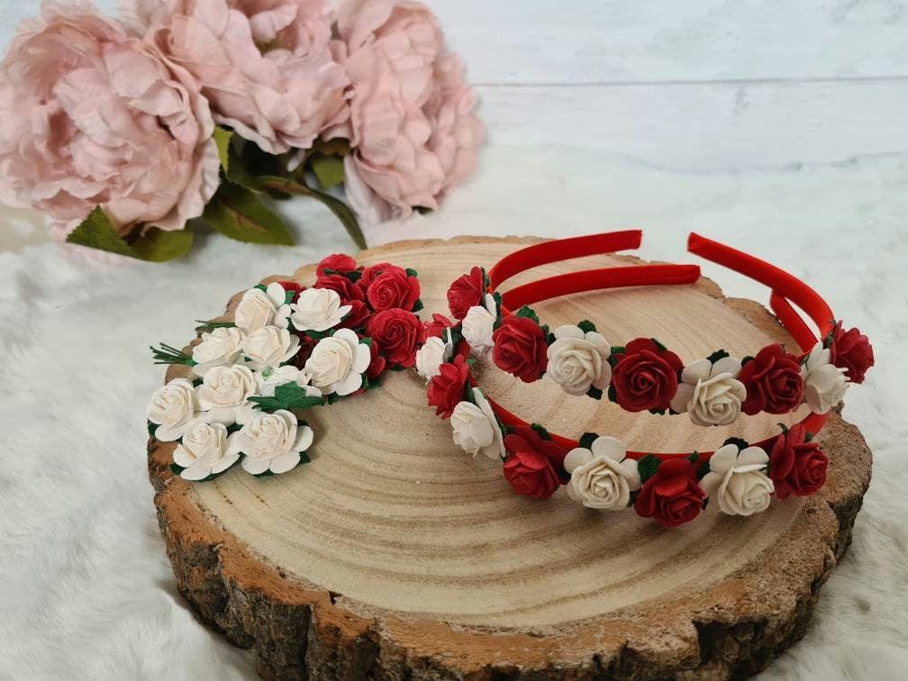 Alice bands, Mulberry rose Alice bands, flower Alice bands, red and white Alice bands, Christmas hair accessories, Girls Alice bands - Thumbnail 2