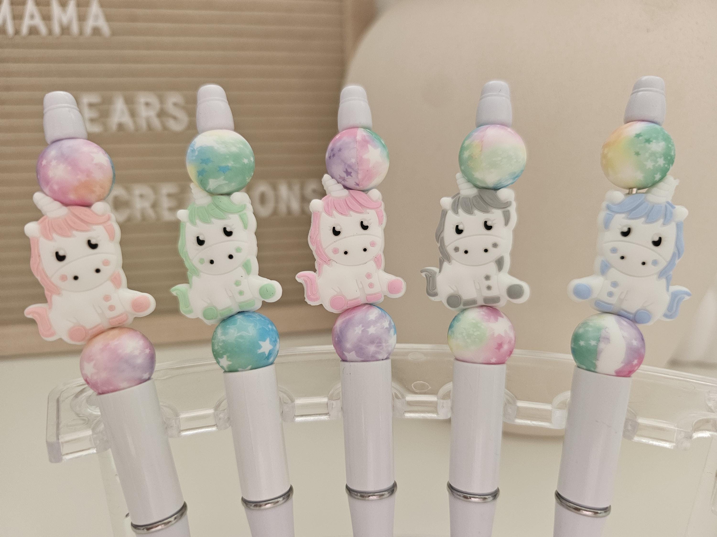 Silicone Bead Pen | Magical Unicorn Pen | School Pen | Cute Gift for Girls | Party Favour | Pastel Pens | Kawaii Stationery - Thumbnail 3