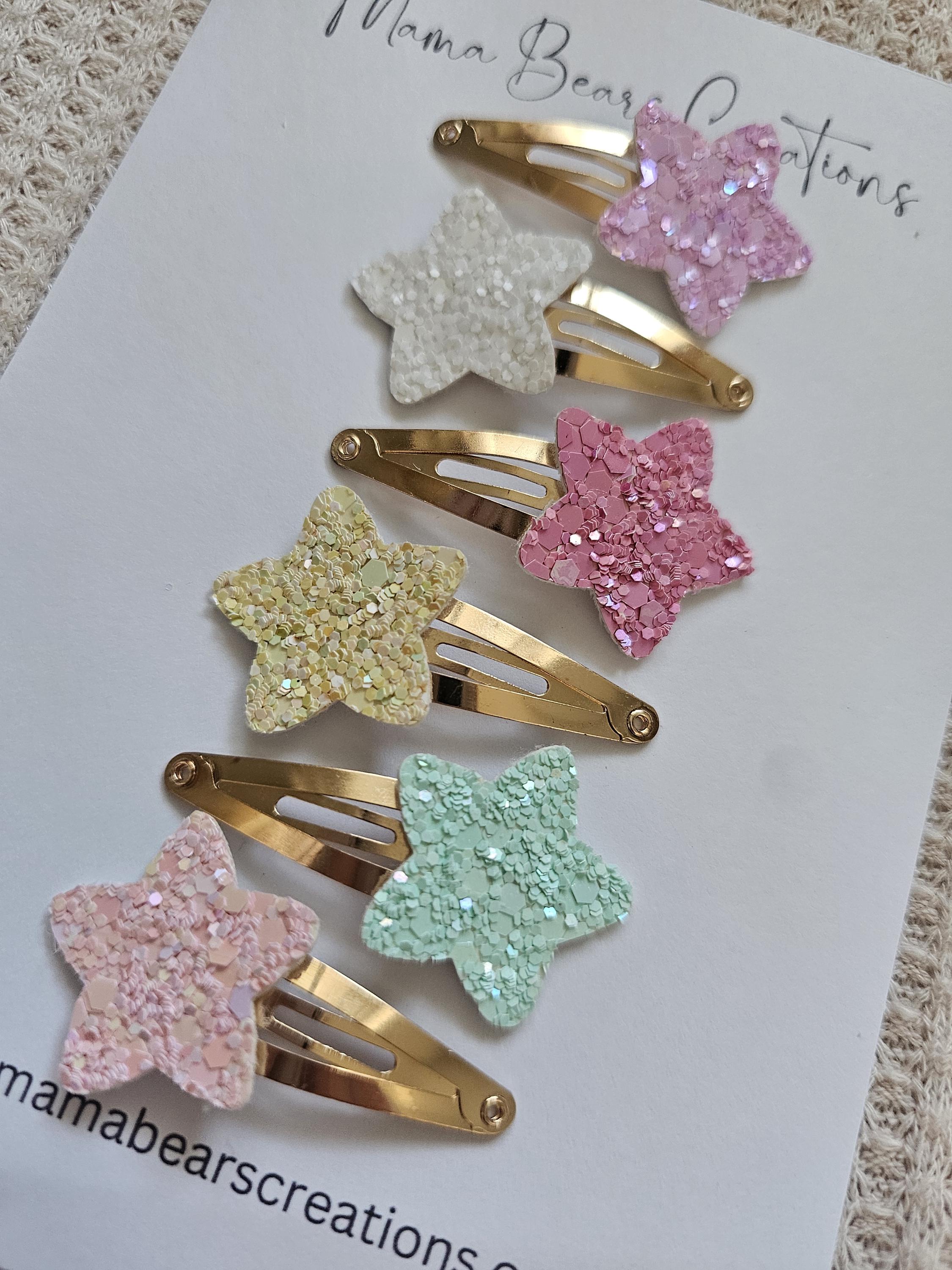 Pastel Star Hair Clips | Glitter Snap Clips for Girls | Toddler Hair Accessories | Baby Hair Clips | Kids Party Favours | Handmade Hair Clip - Thumbnail 2