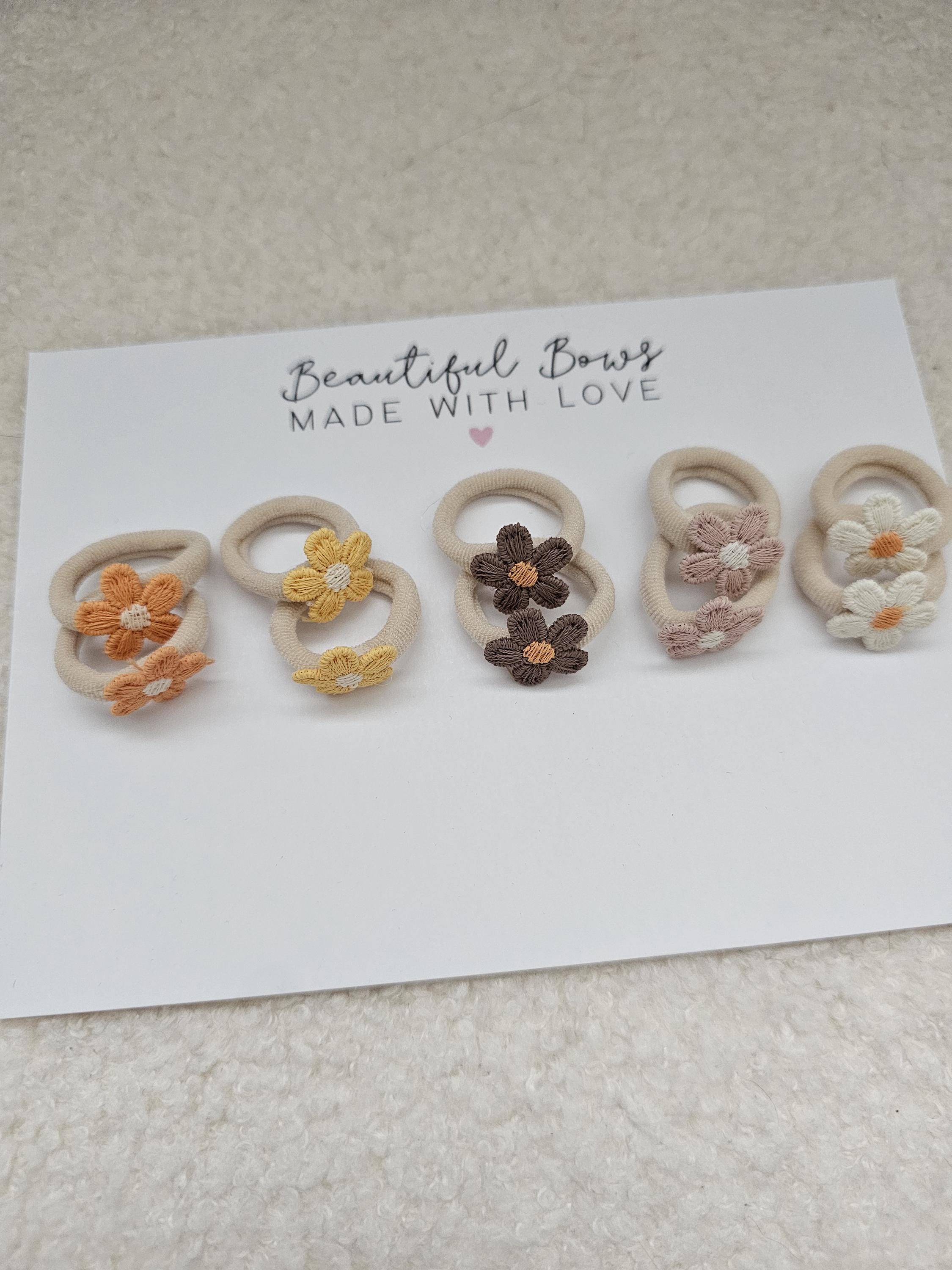 Mini Embroidered Flower Bobbles - Pairs