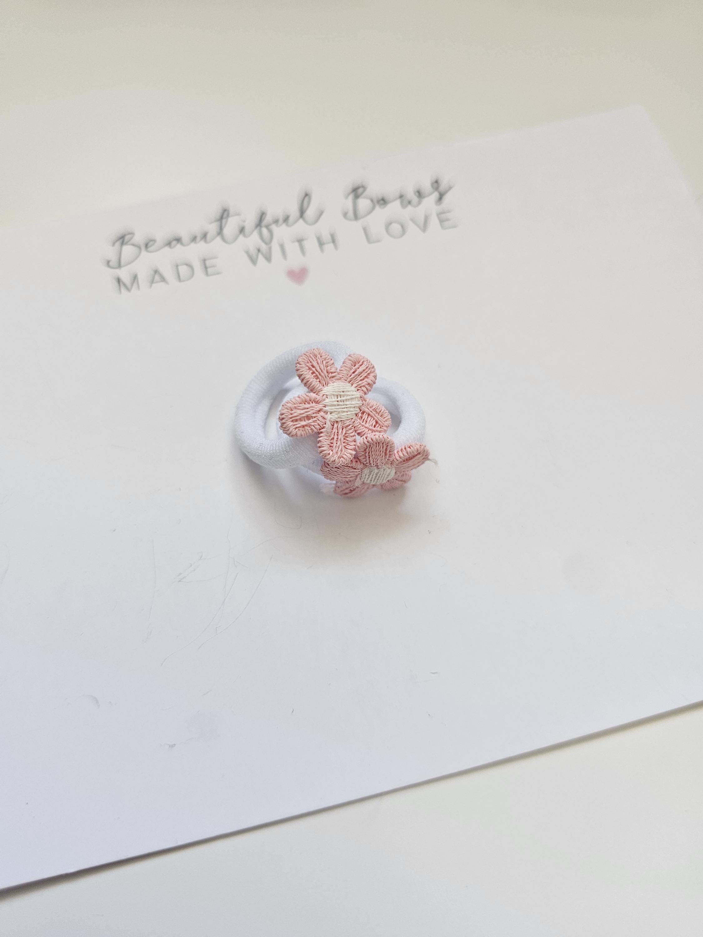 Mini Embroidered Flower Bobbles | Baby Hair-ties | Toddler Hair-ties | Flower Hair Accessories | Girls Gifts | Handmade Hairbands | Favours - Thumbnail 3