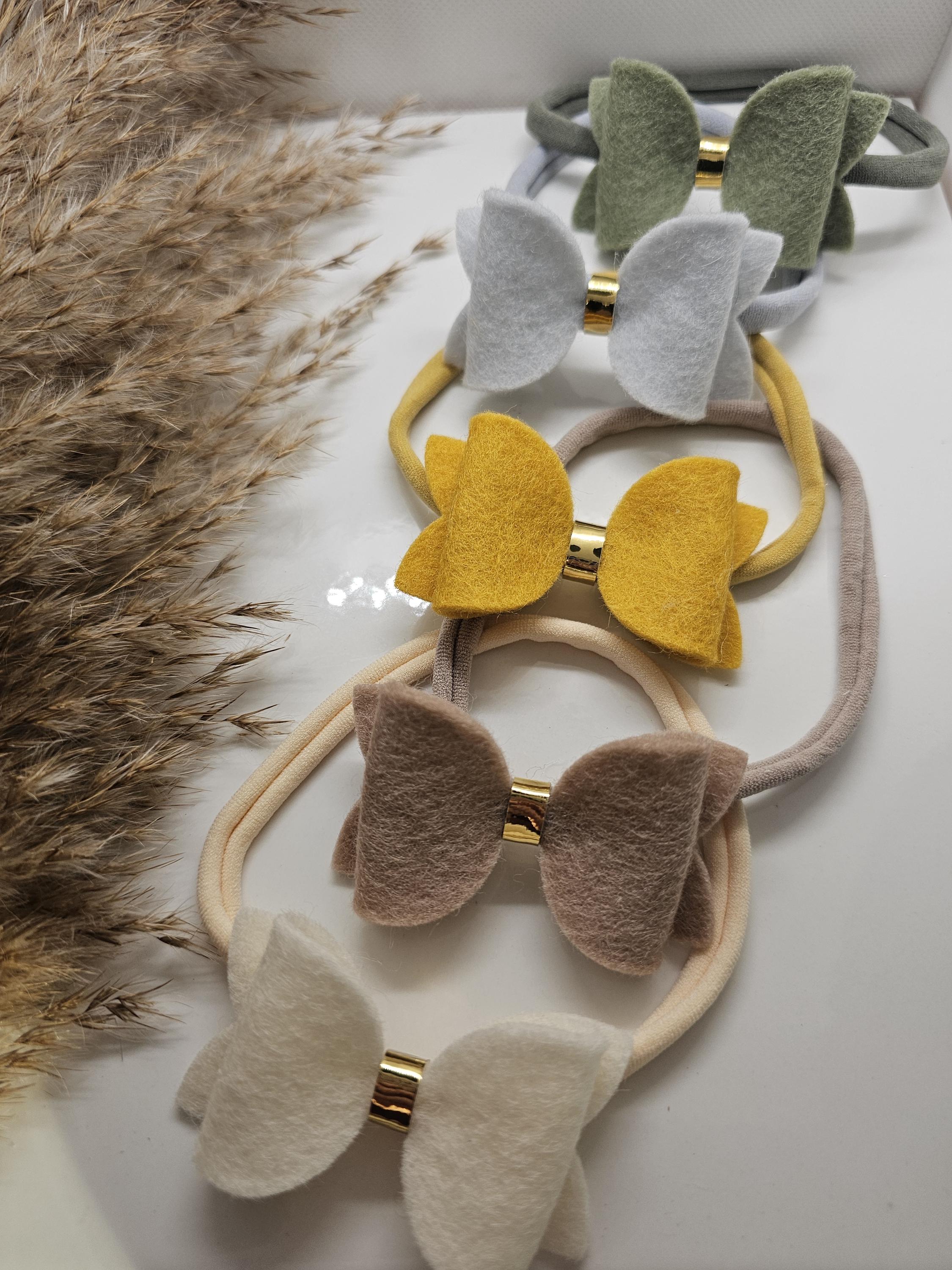 Handmade felt bows, Baby headbands, Bow headband set, Autumn bows, Gifts for girls, Merino wool felt, Baby bows, Toddler bows, - Thumbnail 2