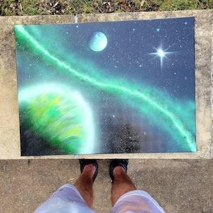 Green Galaxy Original Spraypaint Art on Canvas