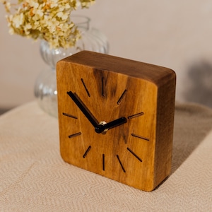 Walnut Wooden Clock, Table Top Clock, Rustic Minimalist Home Decor, Shelf Decor, Small Desk Clock, Office Desk Accessories, Gift for Him