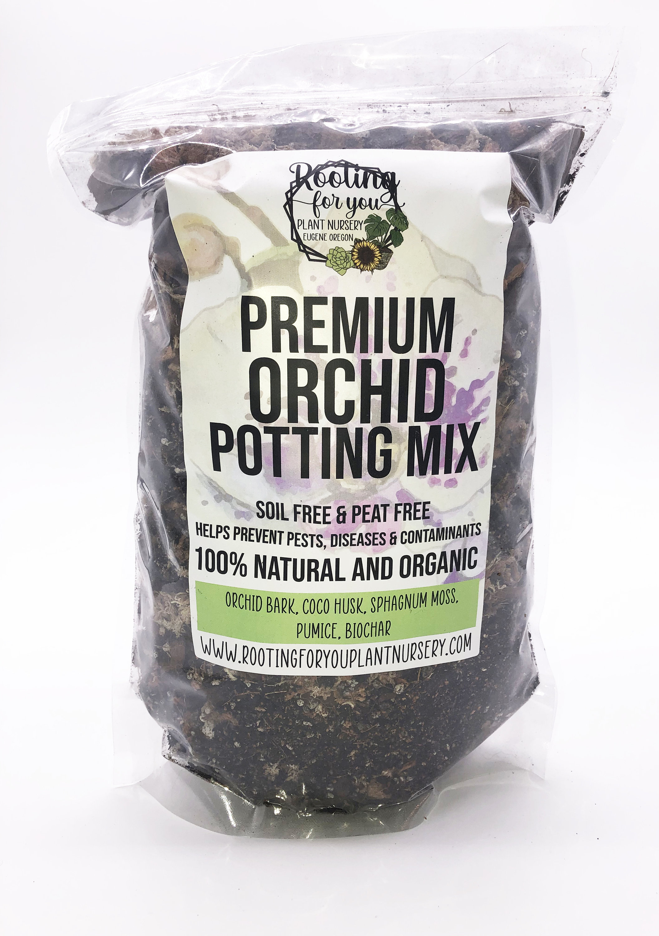 Orchid Premium Potting Mix SOIL LESS Mix 1/2 Gallon and 1 Gallon Resealable Bags Organic - Oregon Licensed Nursery - Orchid Soil