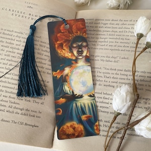 Marigold Afro Witch and Her Glowing Opal Crystal - October Double-Sided Art Bookmark