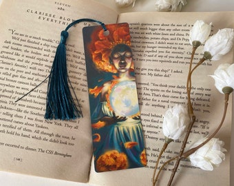 Marigold Afro Witch and Her Glowing Opal Crystal - October Double-Sided Art Bookmark