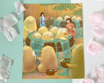 Chihiro and Haku Bathe the Chick Spirits - Spirited Away Fan Art Print