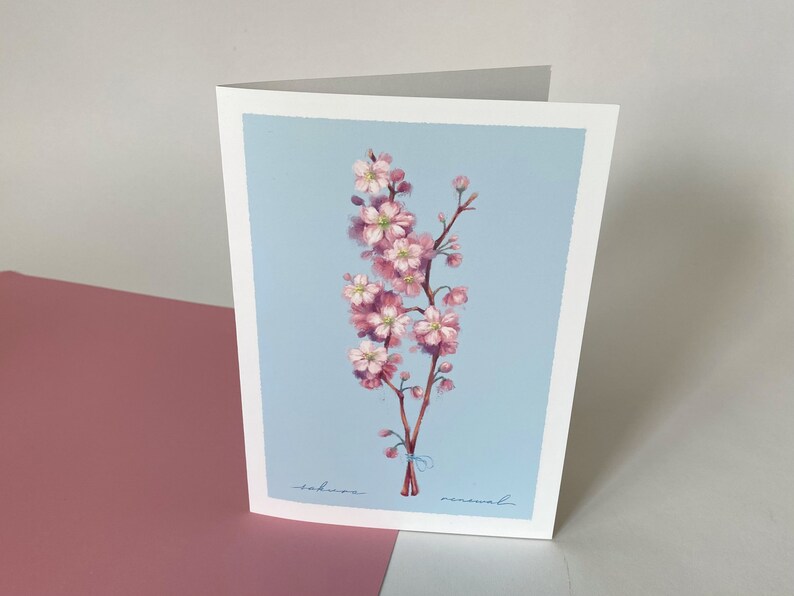 Pink Cherry Blossom Floral Greeting Card & Art Print - Flower Language ...